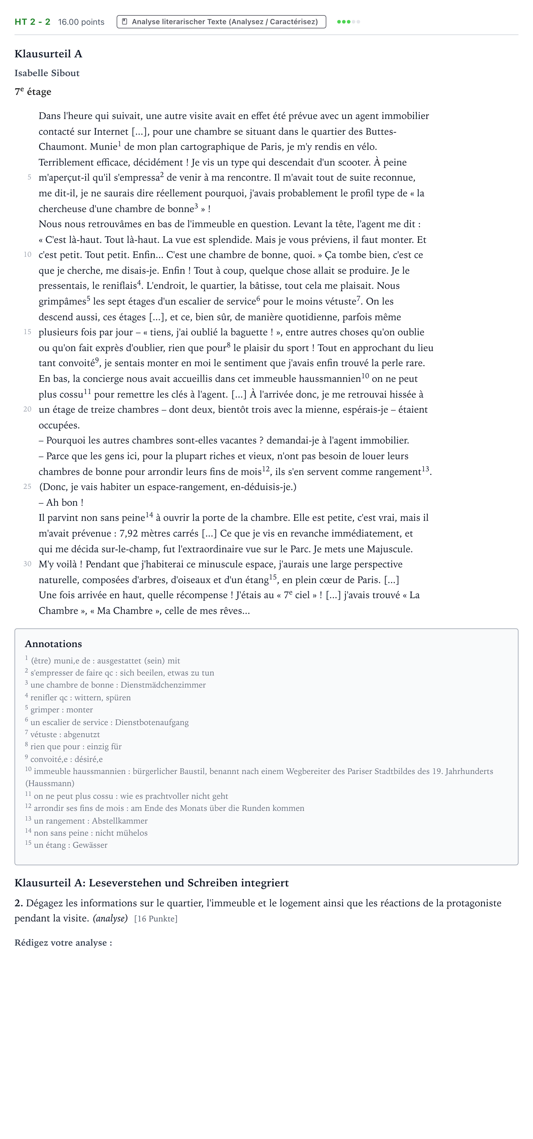 Aufgabenstellung: Aufgabe HT 2 - 2 · Abitur NRW Französisch GK · Haupttermin · neu einsetzend · Weit 2022