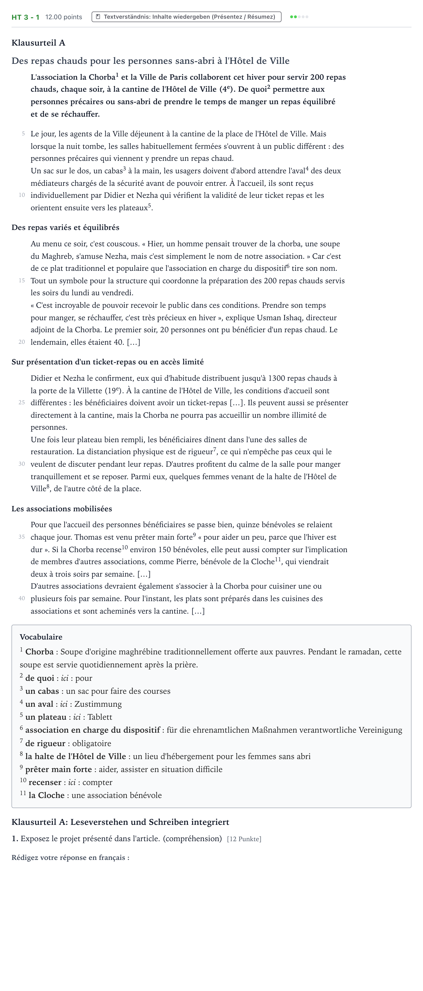 Aufgabenstellung: Aufgabe HT 3 - 1 · Abitur NRW Französisch GK · Haupttermin · neu einsetzend · Weit 2022