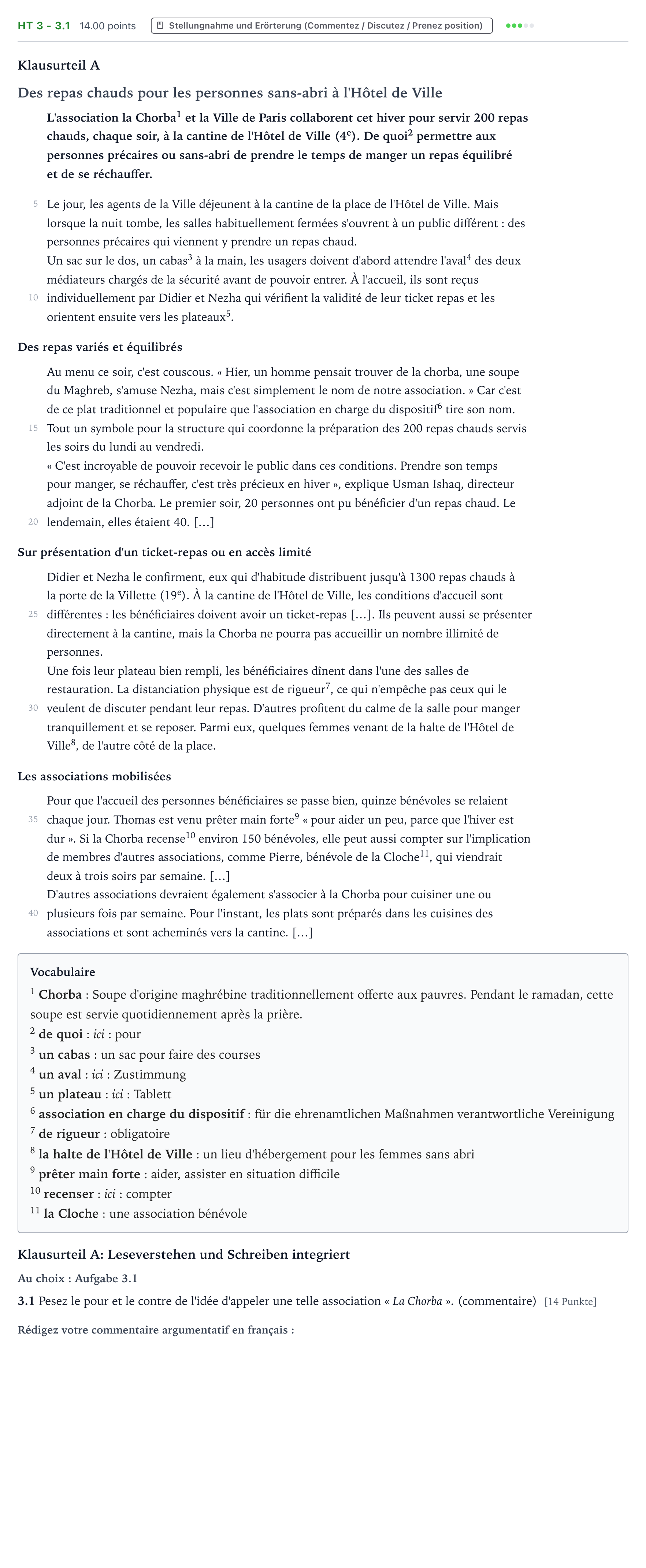 Aufgabenstellung: Aufgabe HT 3 - 3.1 · Abitur NRW Französisch GK · Haupttermin · neu einsetzend · Weit 2022