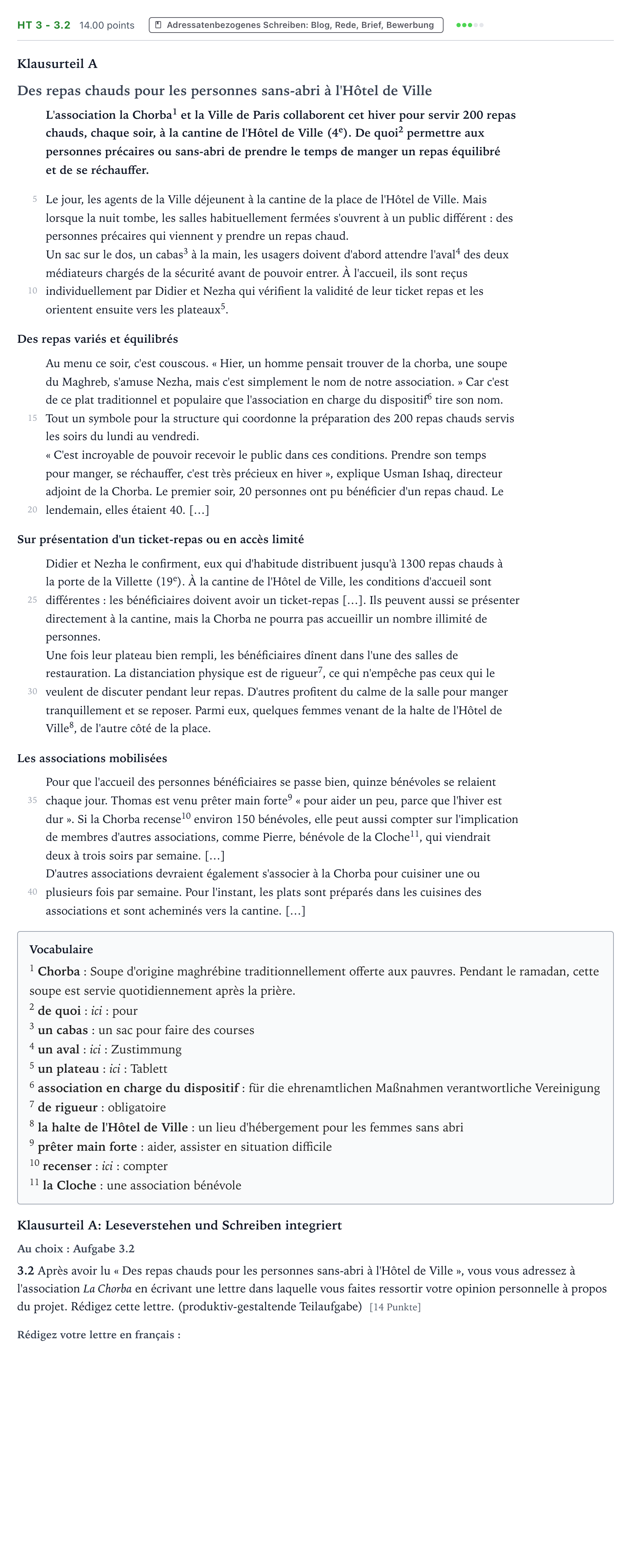 Aufgabenstellung: Aufgabe HT 3 - 3.2 · Abitur NRW Französisch GK · Haupttermin · neu einsetzend · Weit 2022