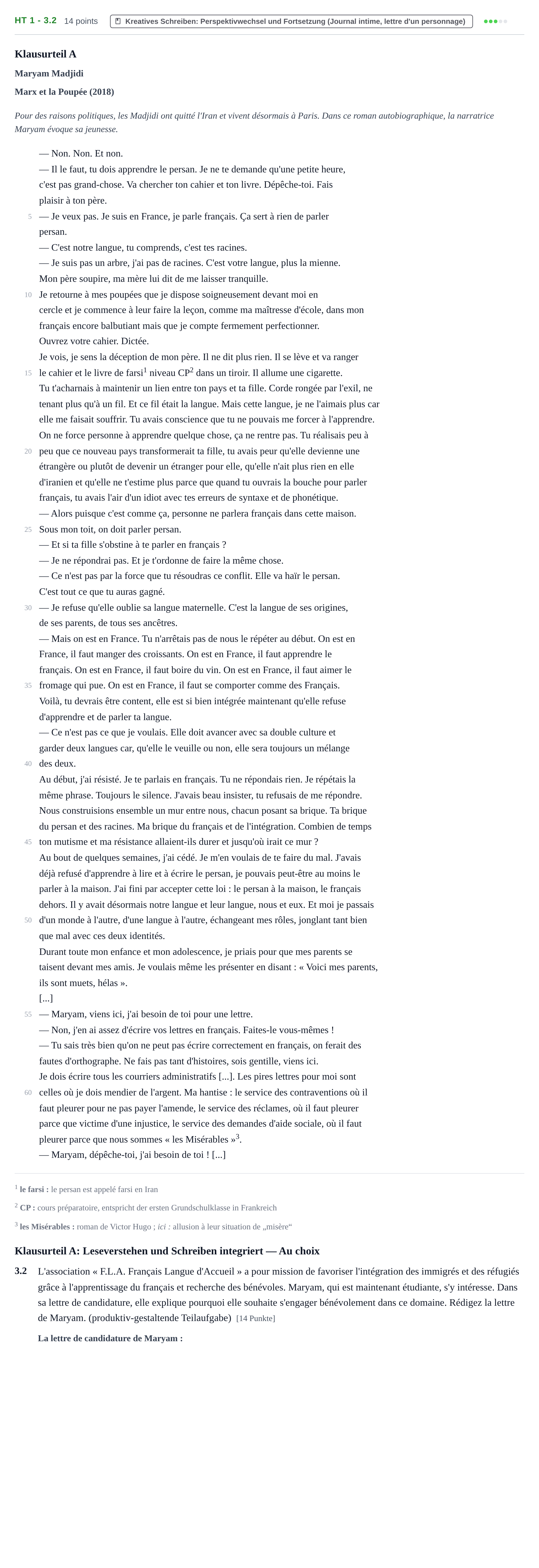 Aufgabenstellung: Aufgabe HT 1 - 3.2 · Abitur NRW Französisch LK · Haupttermin · fortgeführt 2022