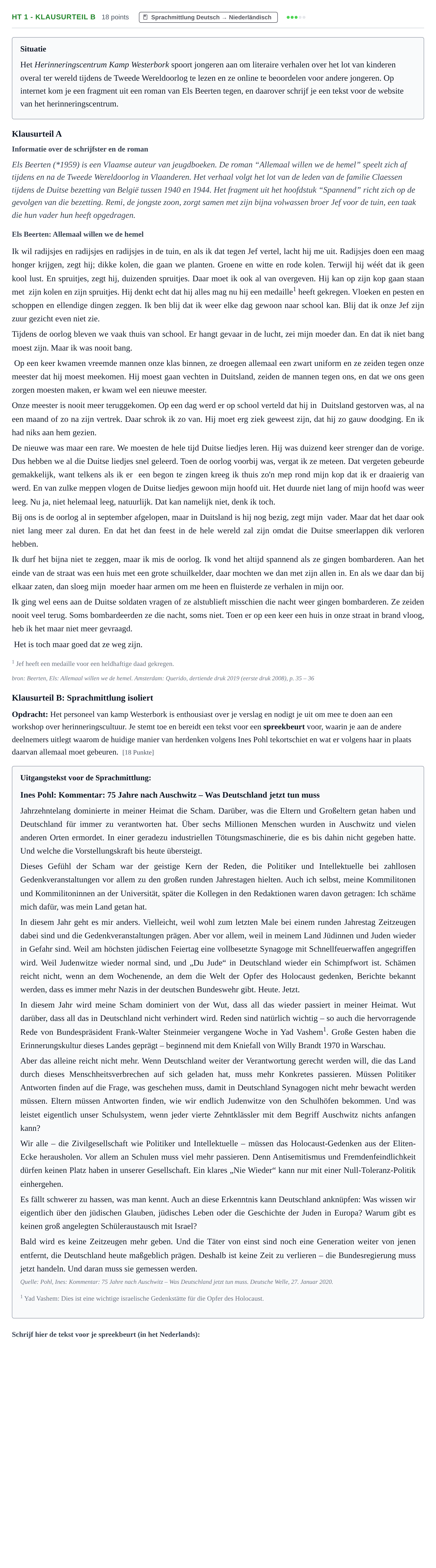 Aufgabenstellung: Aufgabe HT 1 - Klausurteil B · Abitur NRW Niederländisch GK · Haupttermin · neu einsetzend 2021