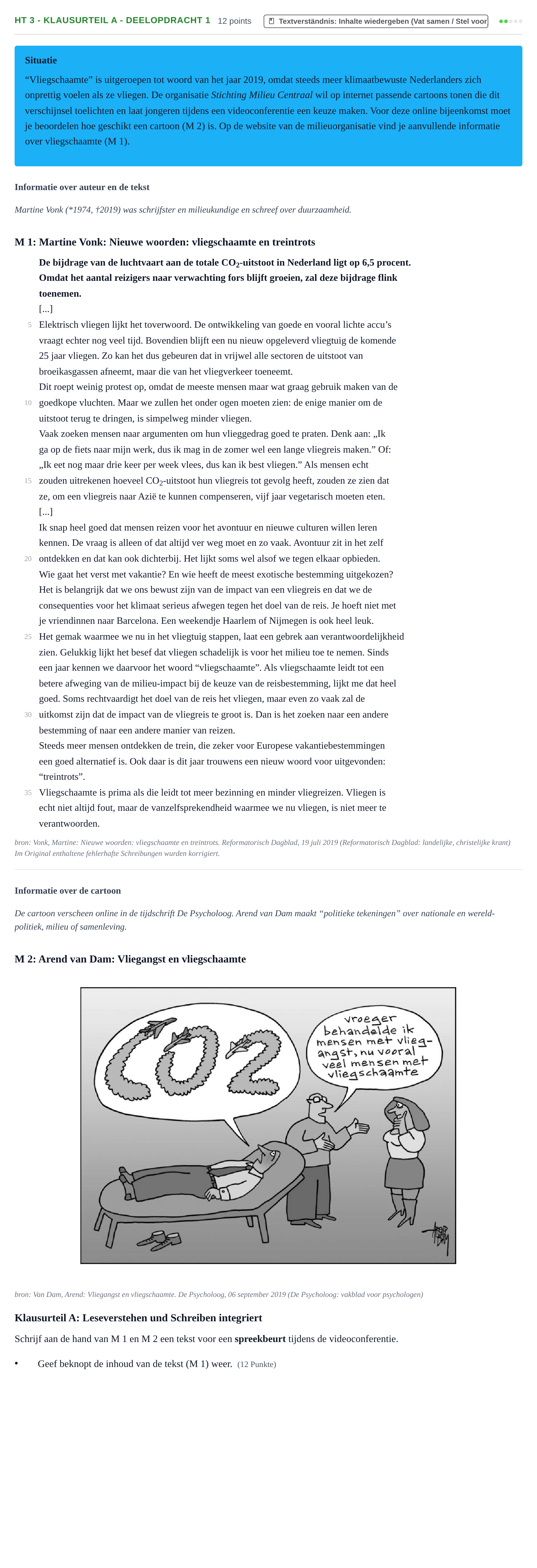Aufgabenstellung: Aufgabe HT 3 - Klausurteil A - Deelopdracht 1 · Abitur NRW Niederländisch GK · Haupttermin · neu einsetzend 2021