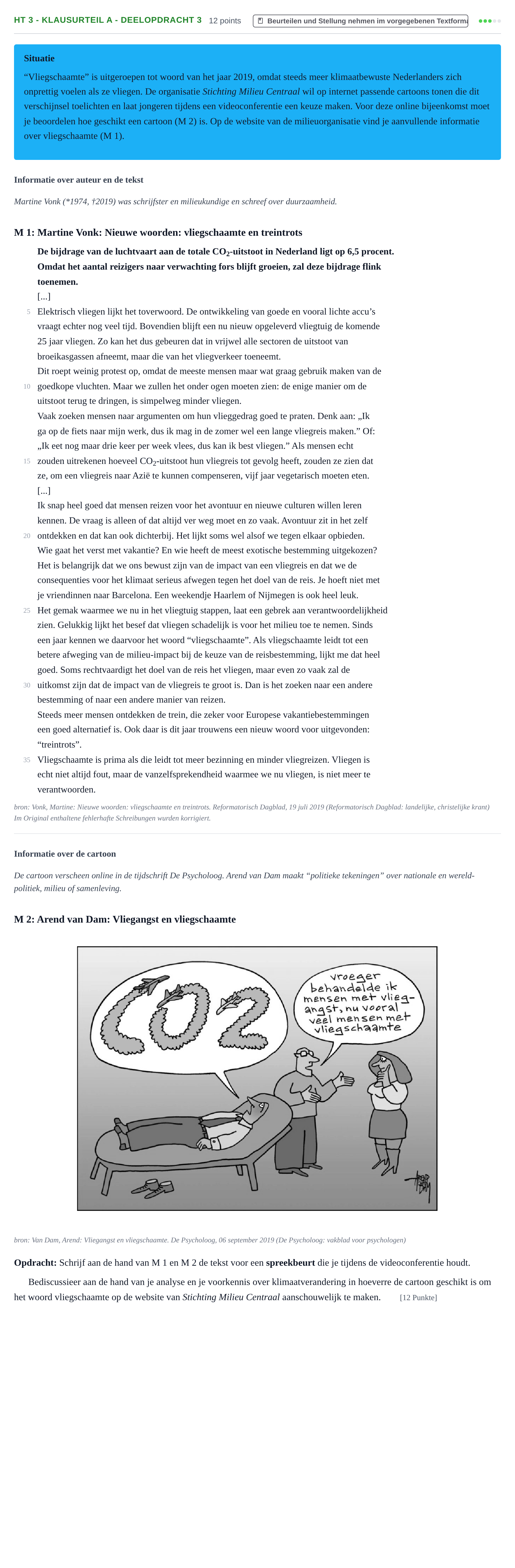 Aufgabenstellung: Aufgabe HT 3 - Klausurteil A - Deelopdracht 3 · Abitur NRW Niederländisch GK · Haupttermin · neu einsetzend 2021