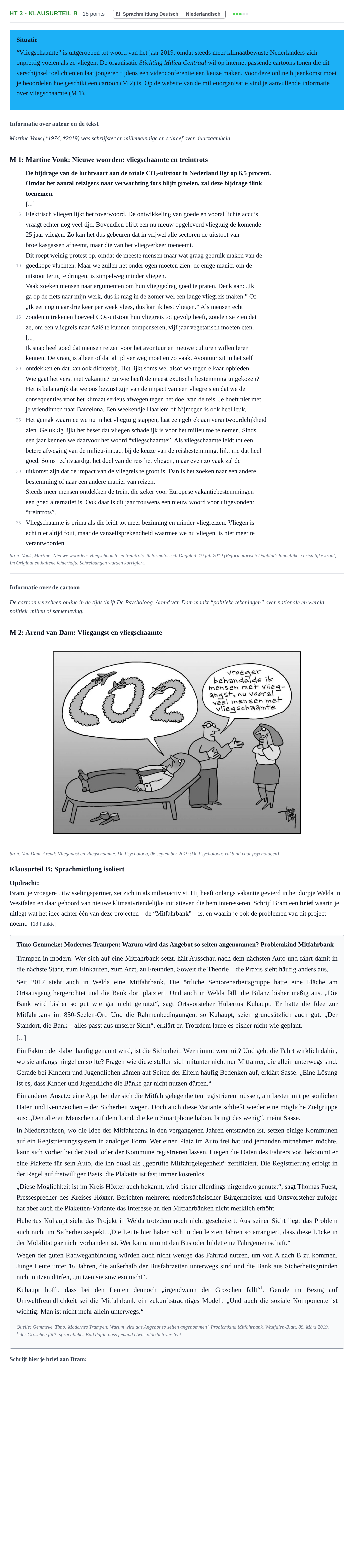 Aufgabenstellung: Aufgabe HT 3 - Klausurteil B · Abitur NRW Niederländisch GK · Haupttermin · neu einsetzend 2021