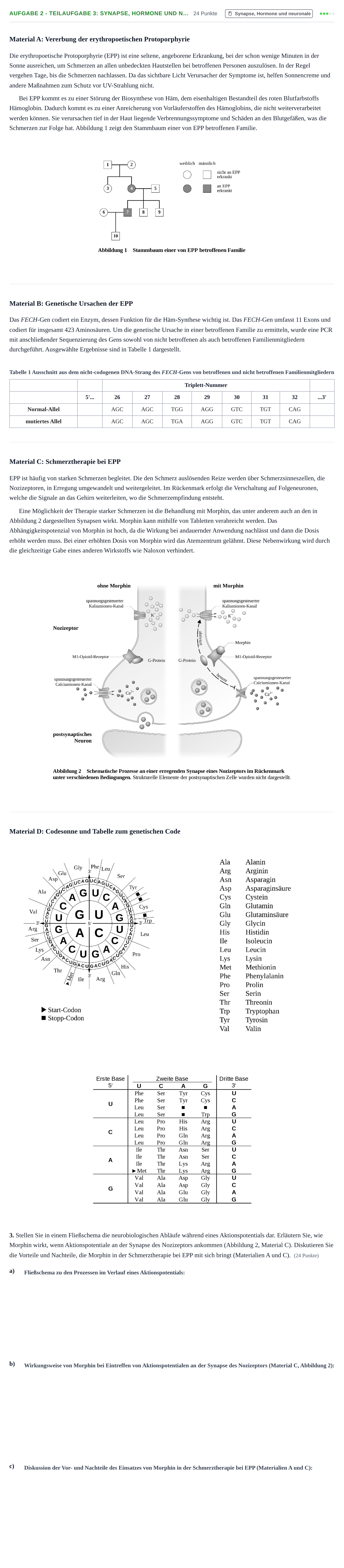 Aufgabenstellung: Aufgabe 2 - Teilaufgabe 3: Synapse, Hormone und n… · Abitur NRW Biologie GK · Nachtermin 2023