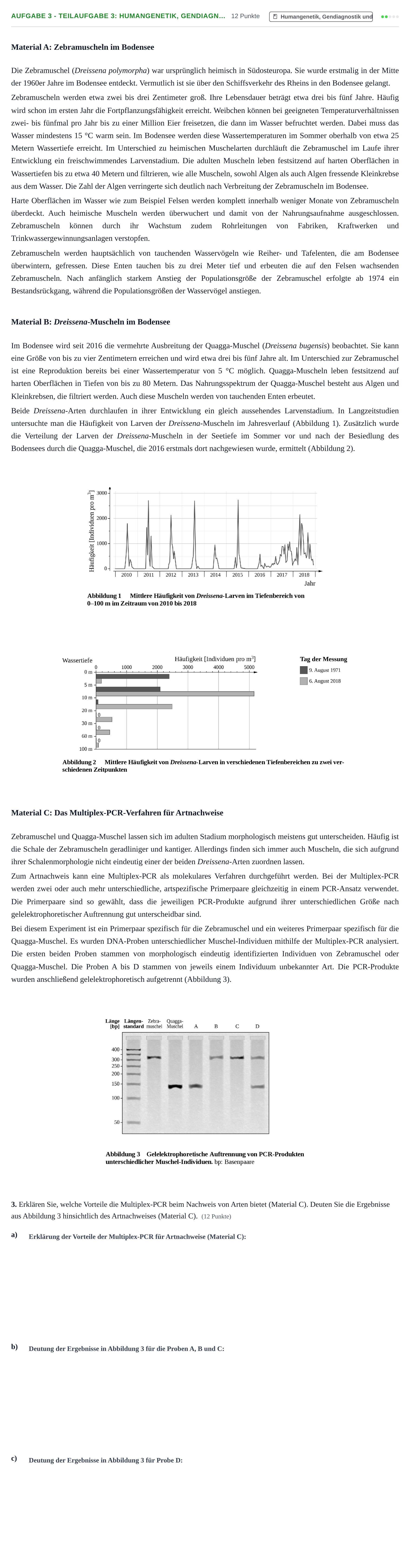 Aufgabenstellung: Aufgabe 3 - Teilaufgabe 3: Humangenetik, Gendiagn… · Abitur NRW Biologie GK · Nachtermin 2023