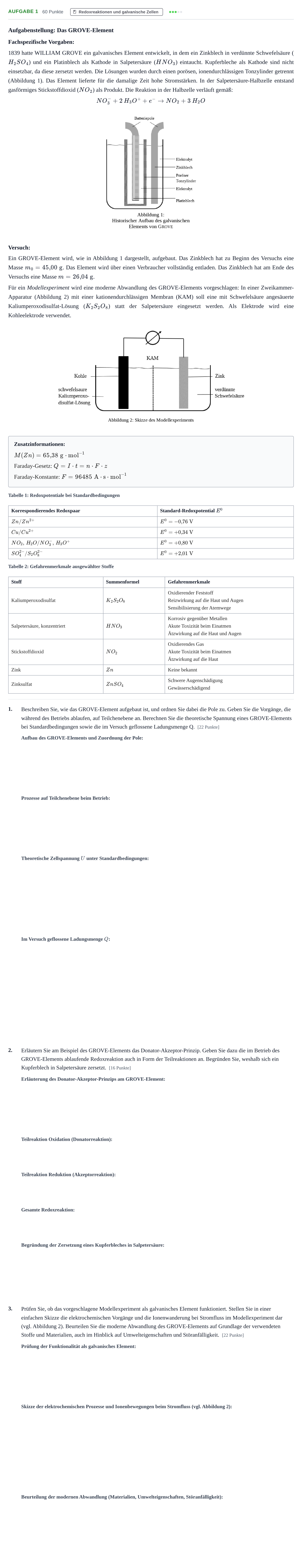 Aufgabenstellung: Aufgabe 1 · Abitur NRW Chemie GK · Haupttermin · Weiterbildungskolleg 2021