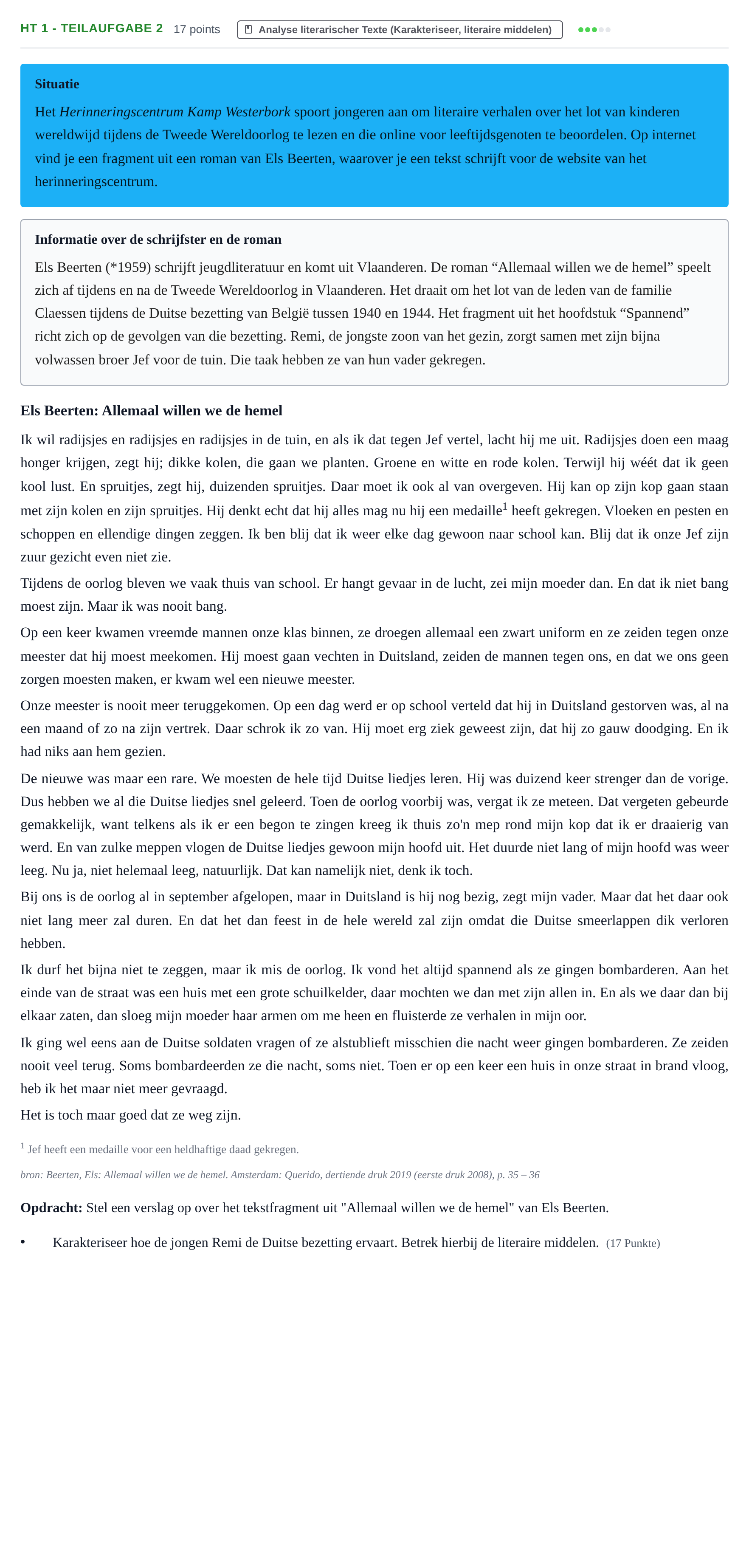 Aufgabenstellung: Aufgabe HT 1 - Teilaufgabe 2 · Abitur NRW Niederländisch GK · Haupttermin · neu einsetzend · Weit 2021
