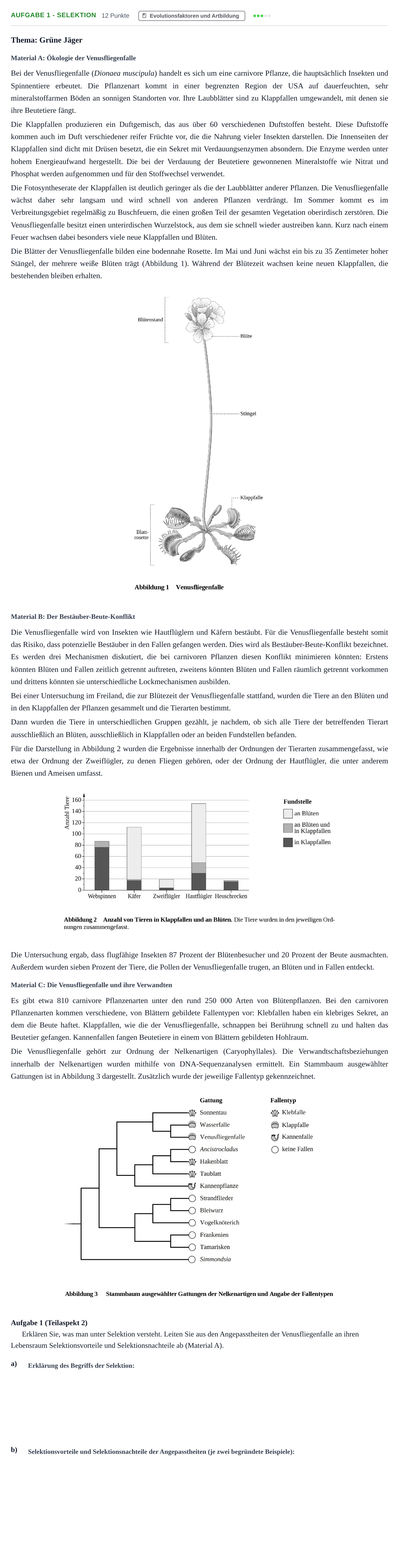 Aufgabenstellung: Aufgabe 1 - Selektion · Abitur NRW Biologie GK · Nachtermin · Weiterbildungskolleg 2023