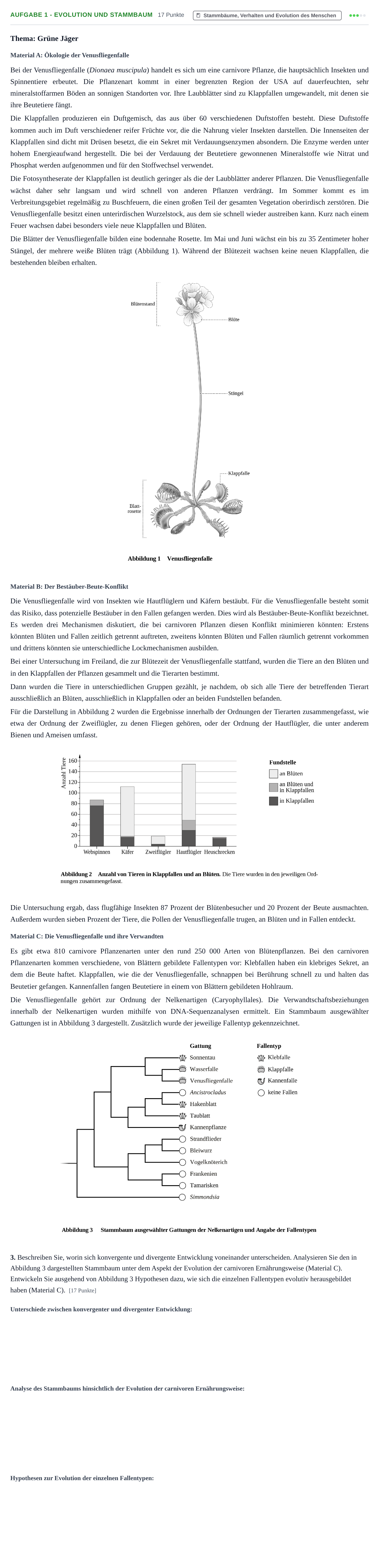 Aufgabenstellung: Aufgabe 1 - Evolution und Stammbaum · Abitur NRW Biologie GK · Nachtermin · Weiterbildungskolleg 2023
