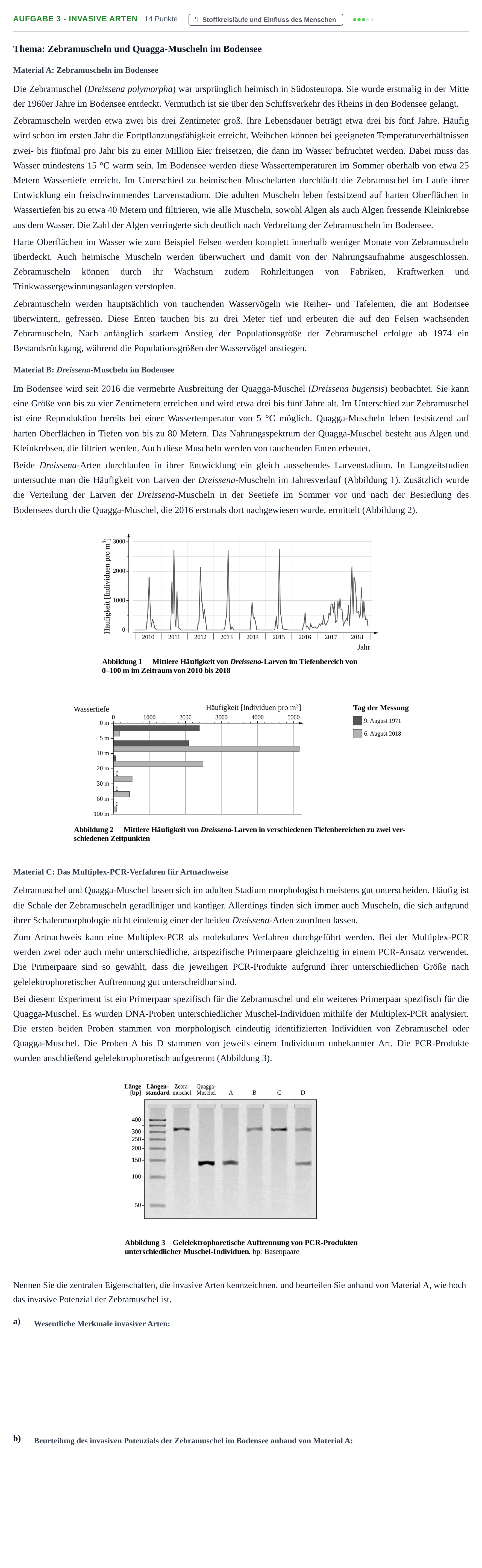 Aufgabenstellung: Aufgabe 3 - Invasive Arten · Abitur NRW Biologie GK · Nachtermin · Weiterbildungskolleg 2023