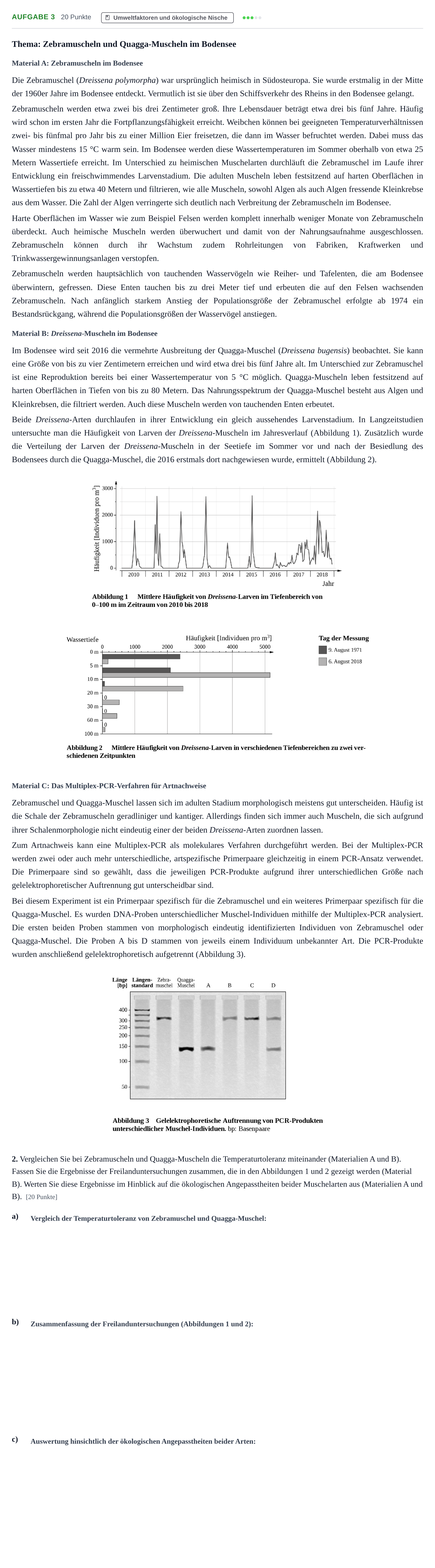 Aufgabenstellung: Aufgabe 3 - Umweltfaktoren und ökologische Nische · Abitur NRW Biologie GK · Nachtermin · Weiterbildungskolleg 2023