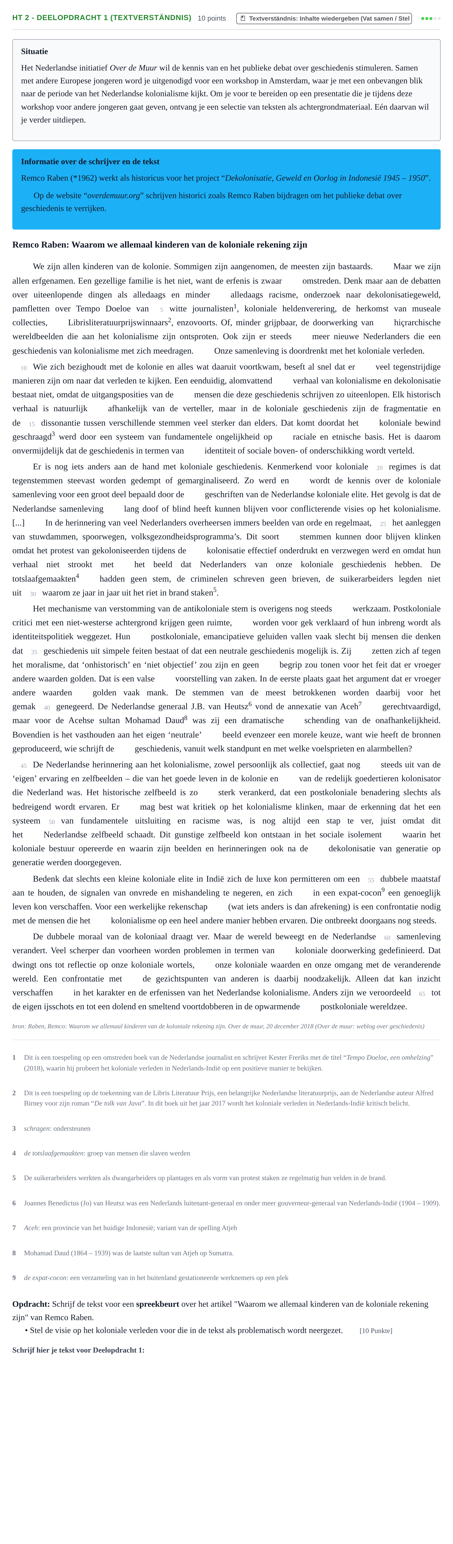 Aufgabenstellung: Aufgabe HT 2 - Deelopdracht 1 (Textverständnis) · Abitur NRW Niederländisch LK · Haupttermin · fortgeführt 2021