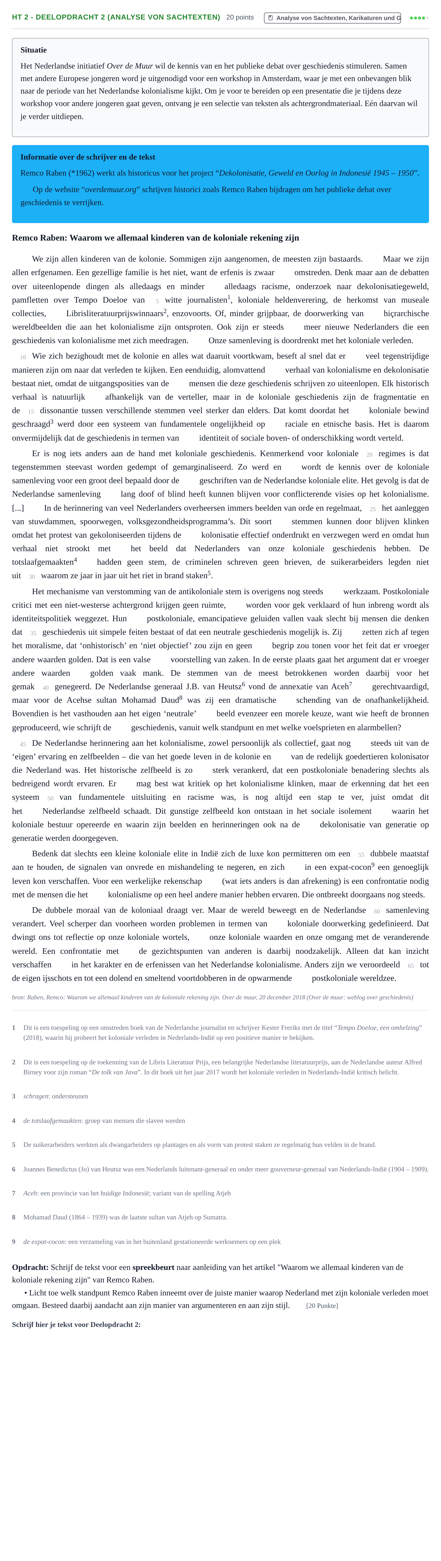 Aufgabenstellung: Aufgabe HT 2 - Deelopdracht 2 (Analyse von Sachtexten) · Abitur NRW Niederländisch LK · Haupttermin · fortgeführt 2021