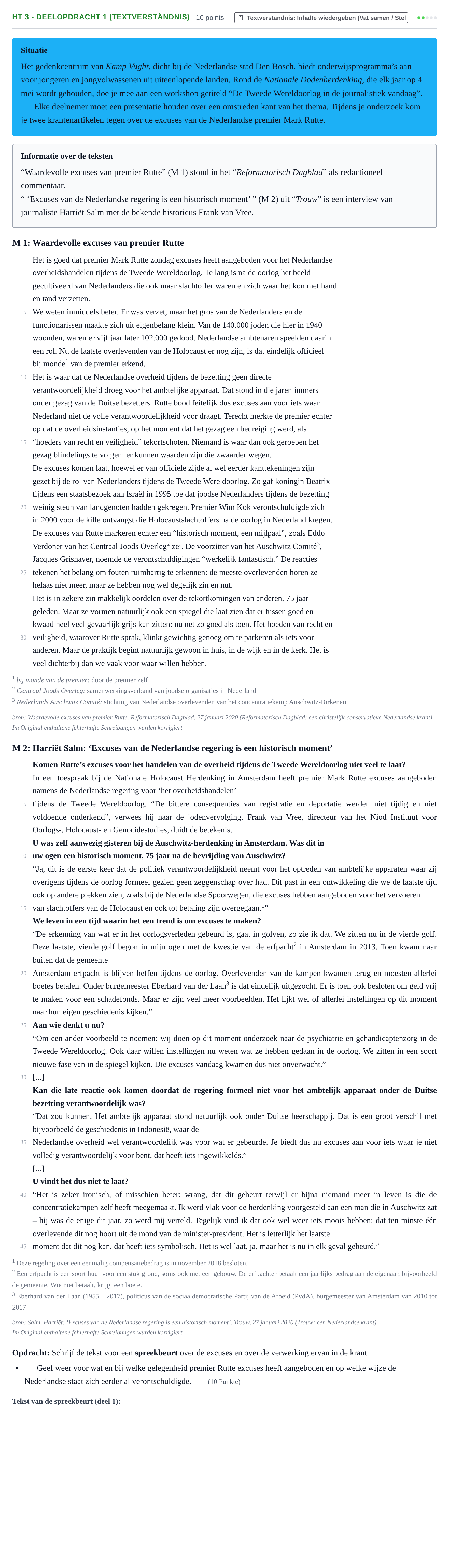 Aufgabenstellung: Aufgabe HT 3 - Deelopdracht 1 (Textverständnis) · Abitur NRW Niederländisch LK · Haupttermin · fortgeführt 2021