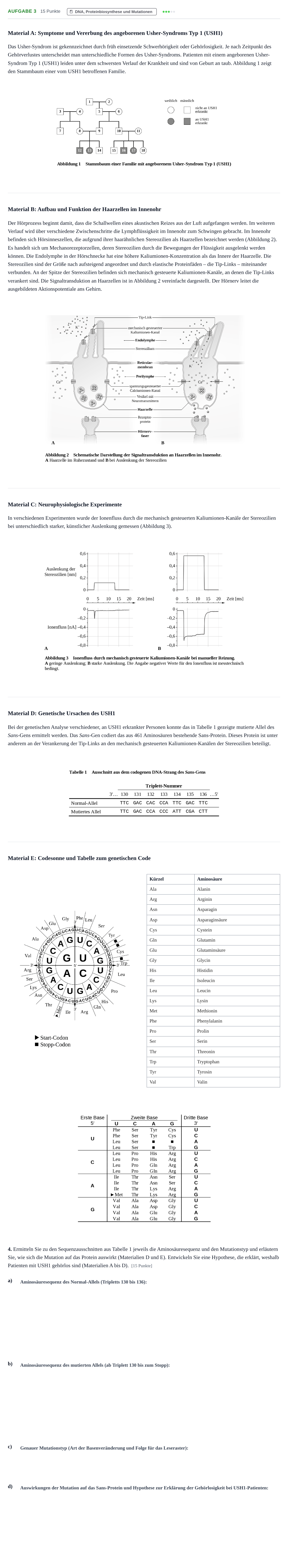 Aufgabenstellung: Aufgabe 3 - DNA, Proteinbiosynthese und Mutationen · Abitur NRW Biologie LK · Haupttermin 2023