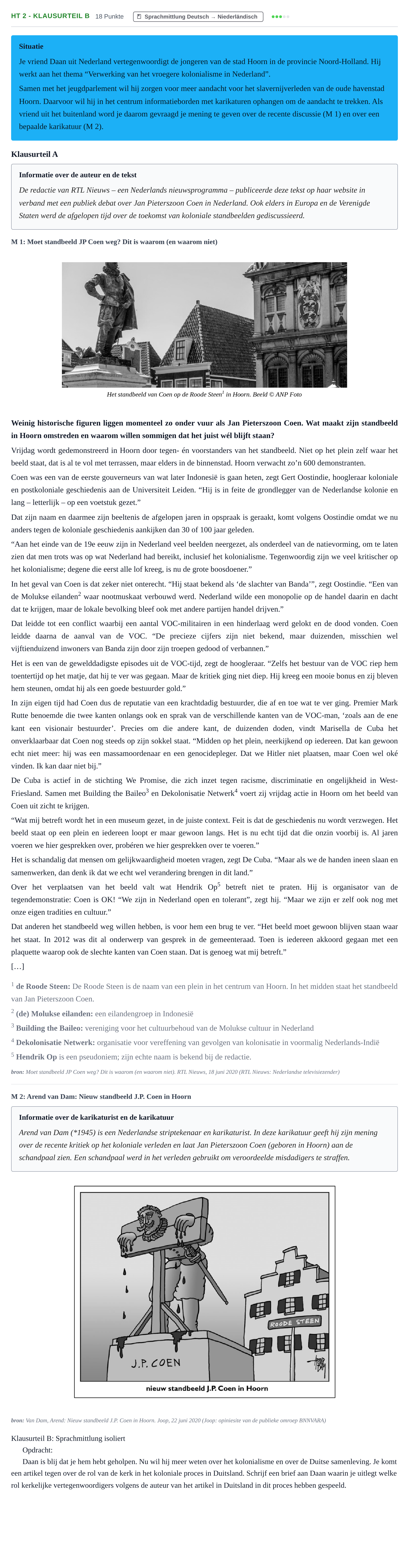 Aufgabenstellung: Aufgabe HT 2 - Klausurteil B · Abitur NRW Niederländisch GK · Haupttermin · fortgeführt 2022
