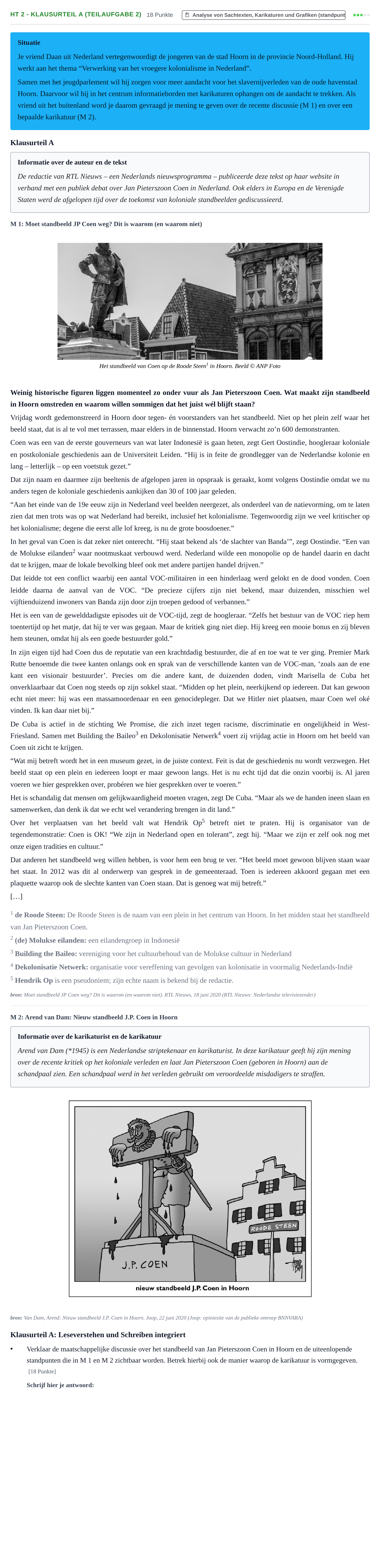 Aufgabenstellung: Aufgabe HT 2 - Klausurteil A (Teilaufgabe 2) · Abitur NRW Niederländisch GK · Haupttermin · fortgeführt 2022