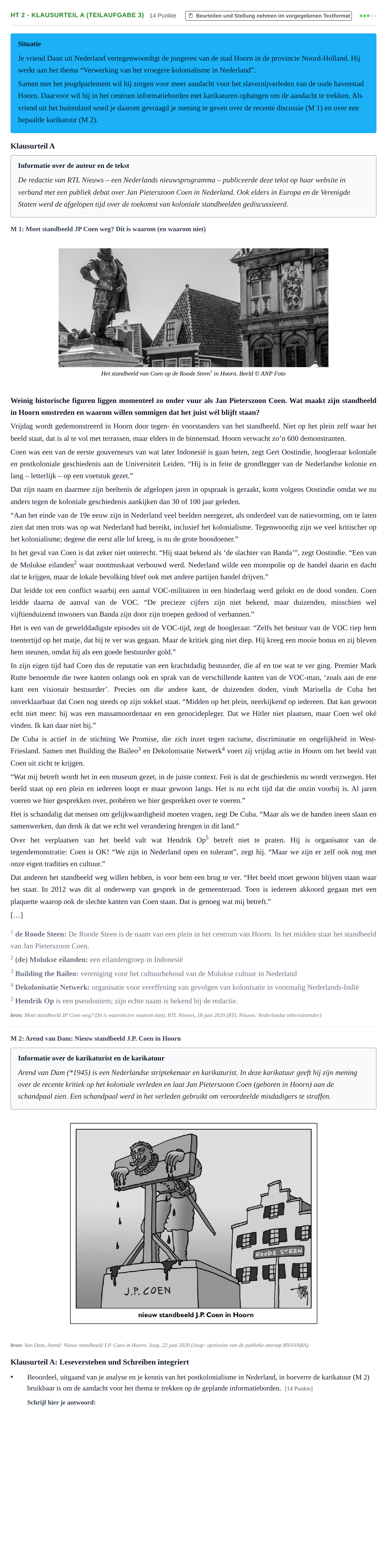 Aufgabenstellung: Aufgabe HT 2 - Klausurteil A (Teilaufgabe 3) · Abitur NRW Niederländisch GK · Haupttermin · fortgeführt 2022