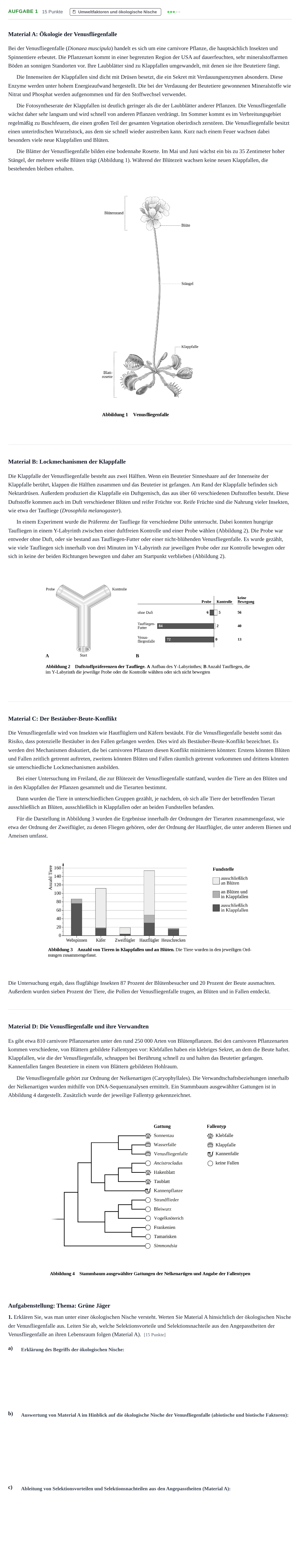 Aufgabenstellung: Aufgabe 1 - Umweltfaktoren und ökologische Nische · Abitur NRW Biologie LK · Nachtermin 2023