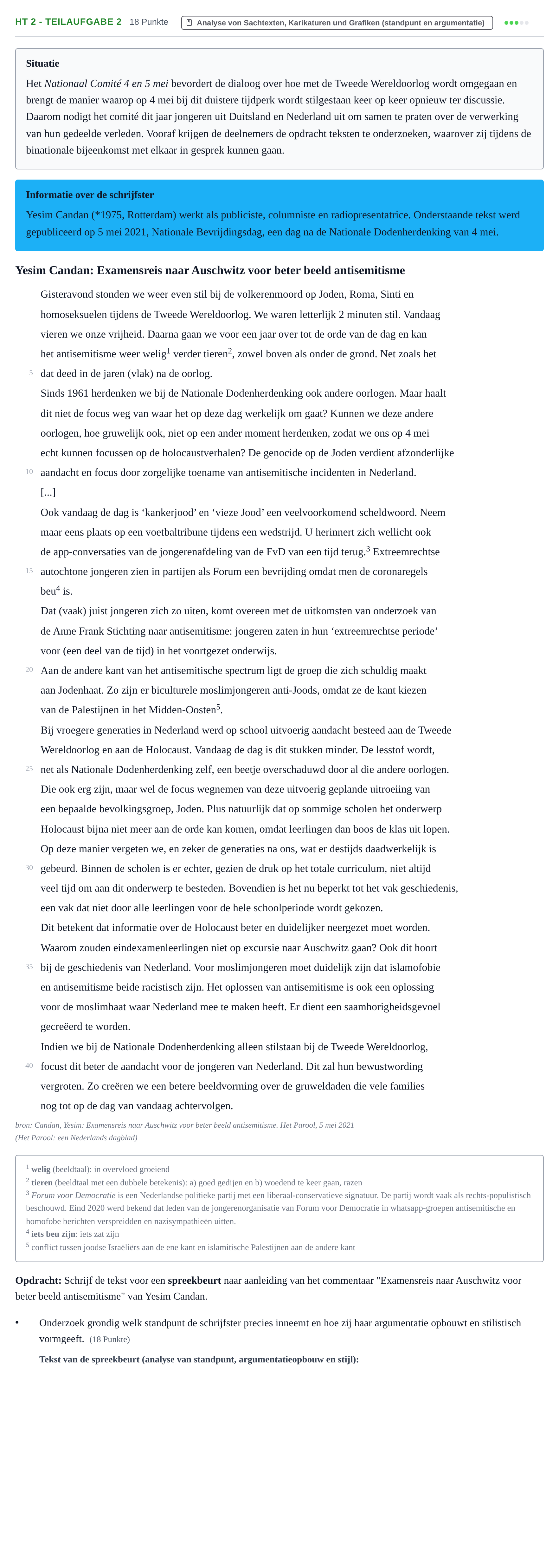 Aufgabenstellung: Aufgabe HT 2 - Teilaufgabe 2 · Abitur NRW Niederländisch GK · Haupttermin · neu einsetzend 2022