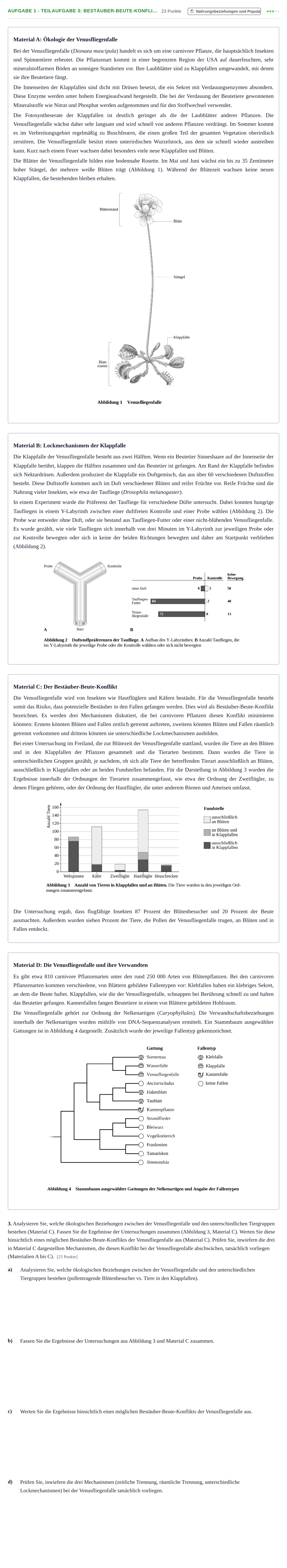 Aufgabenstellung: Aufgabe 1 - Teilaufgabe 3: Bestäuber-Beute-Konfli… · Abitur NRW Biologie LK · Nachtermin · Weiterbildungskolleg 2023