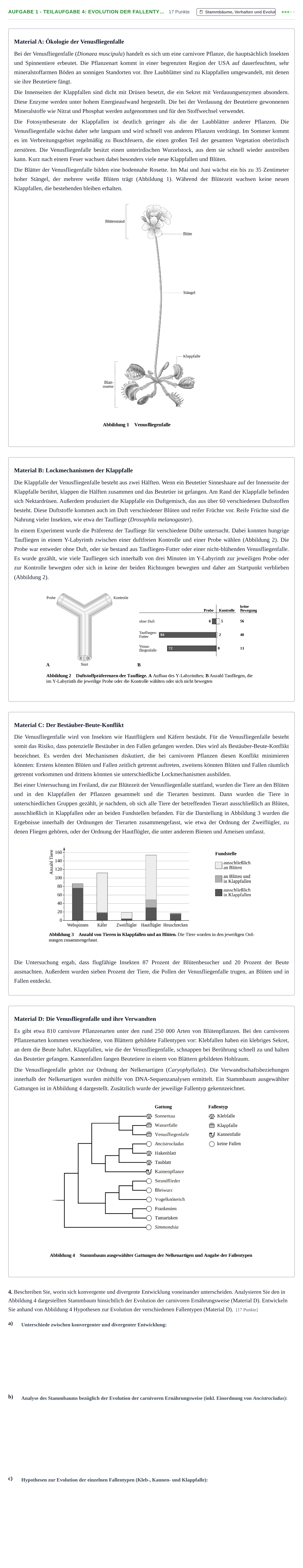 Aufgabenstellung: Aufgabe 1 - Teilaufgabe 4: Evolution der Fallenty… · Abitur NRW Biologie LK · Nachtermin · Weiterbildungskolleg 2023