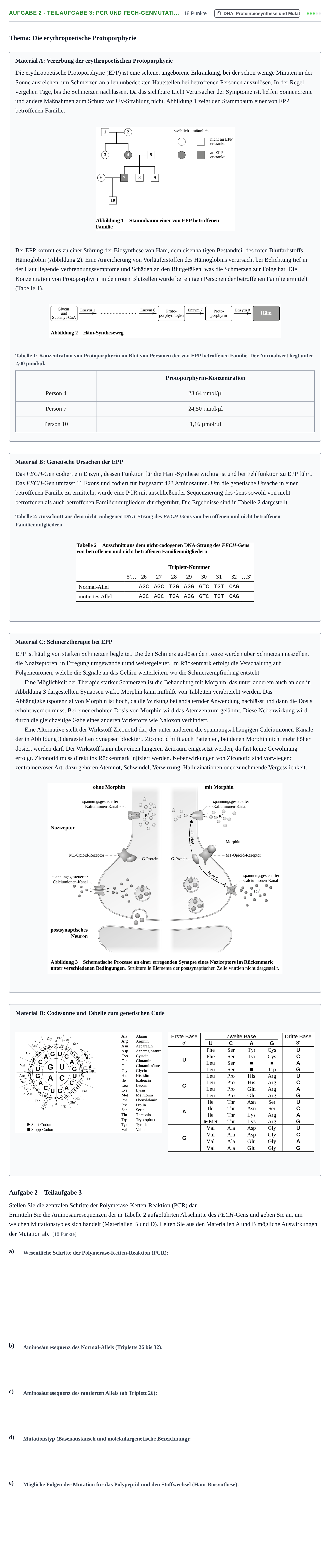 Aufgabenstellung: Aufgabe 2 - Teilaufgabe 3: PCR und FECH-Genmutati… · Abitur NRW Biologie LK · Nachtermin · Weiterbildungskolleg 2023
