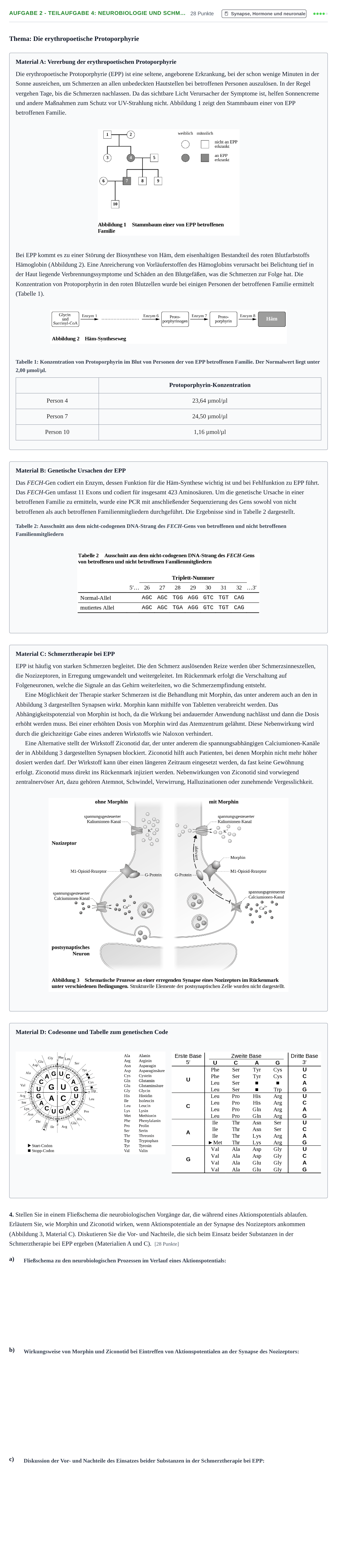 Aufgabenstellung: Aufgabe 2 - Teilaufgabe 4: Neurobiologie und Schm… · Abitur NRW Biologie LK · Nachtermin · Weiterbildungskolleg 2023
