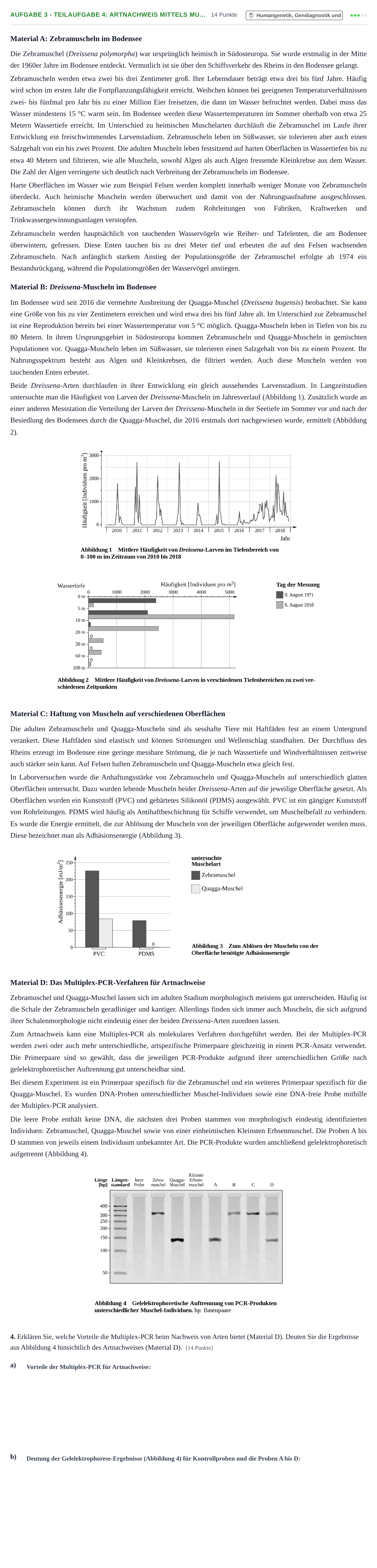 Aufgabenstellung: Aufgabe 3 - Teilaufgabe 4: Artnachweis mittels Mu… · Abitur NRW Biologie LK · Nachtermin · Weiterbildungskolleg 2023