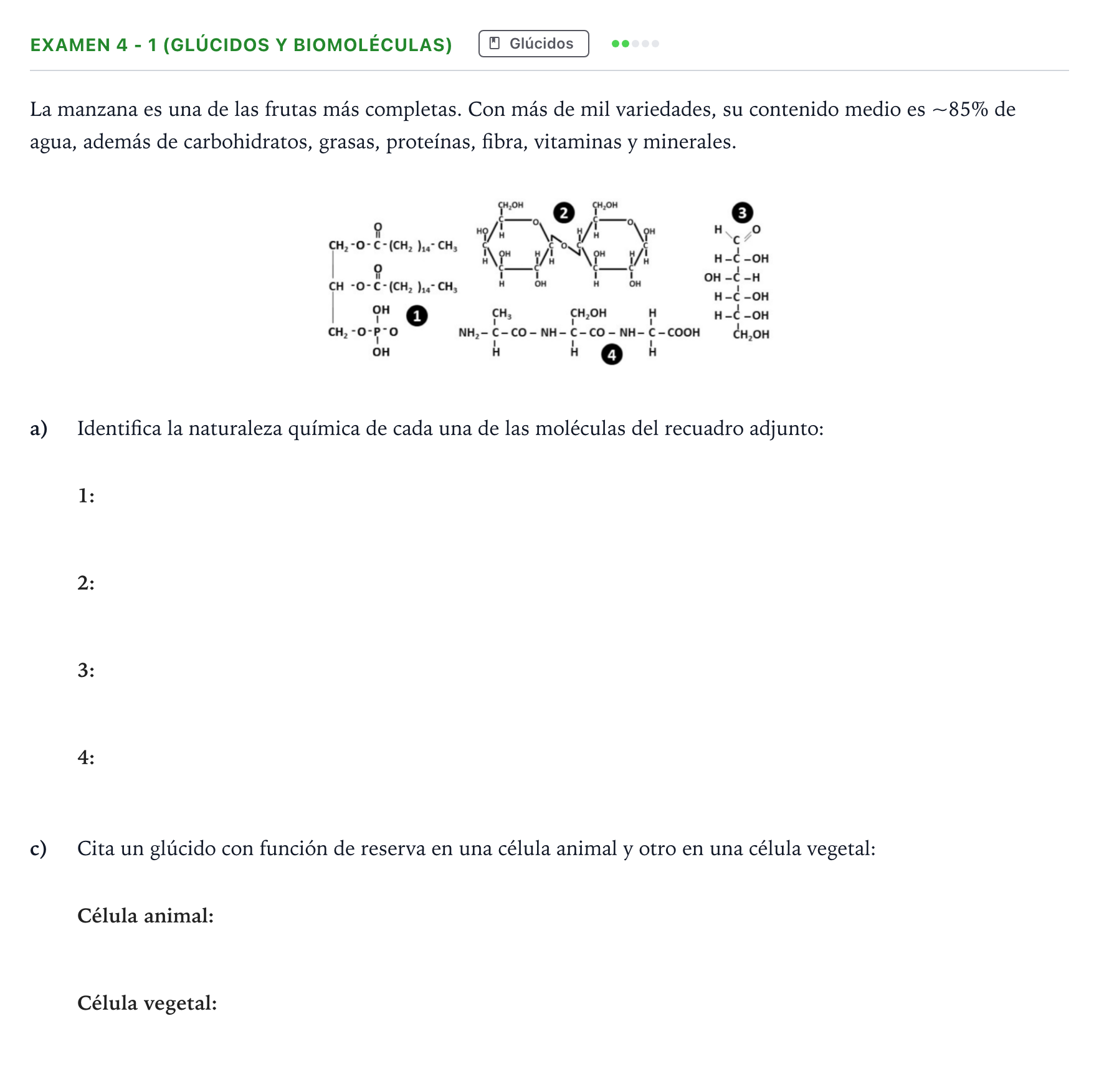 Enunciado: Ejercicio Examen 4 - 1 (Glúcidos y biomoléculas) · Biología PAU Canarias Preguntas-Ebau.pdf