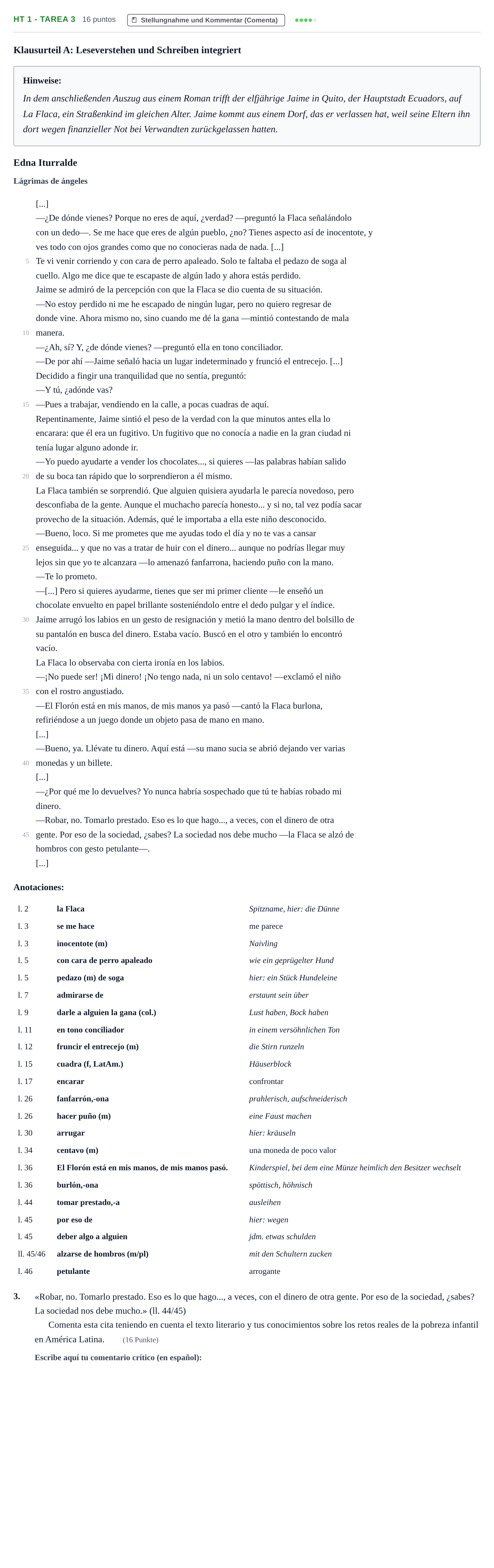 Aufgabenstellung: Aufgabe HT 1 - Tarea 3 · Abitur NRW Spanisch GK · Haupttermin · neu einsetzend 2021