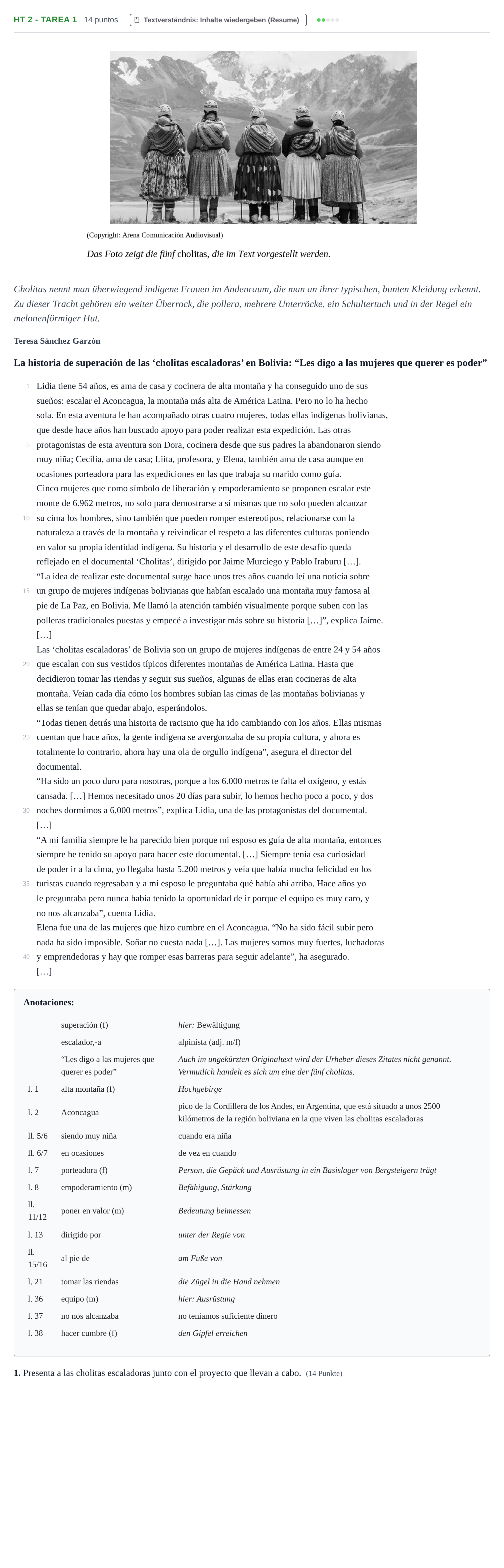 Aufgabenstellung: Aufgabe HT 2 - Tarea 1 · Abitur NRW Spanisch GK · Haupttermin · neu einsetzend 2021