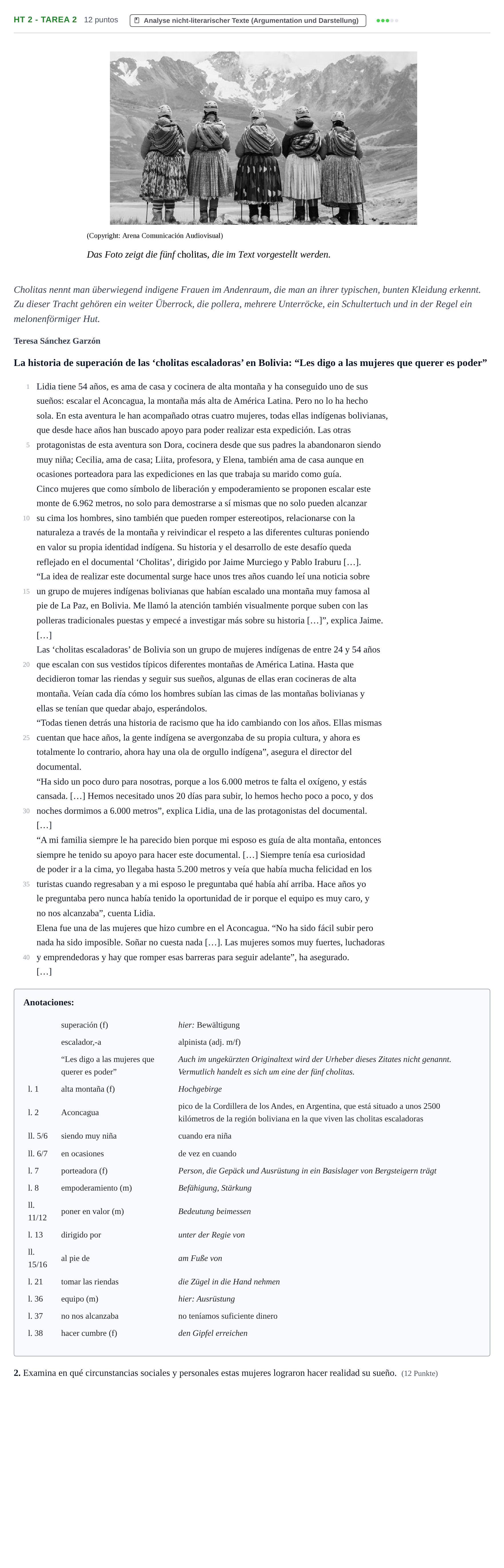 Aufgabenstellung: Aufgabe HT 2 - Tarea 2 · Abitur NRW Spanisch GK · Haupttermin · neu einsetzend 2021