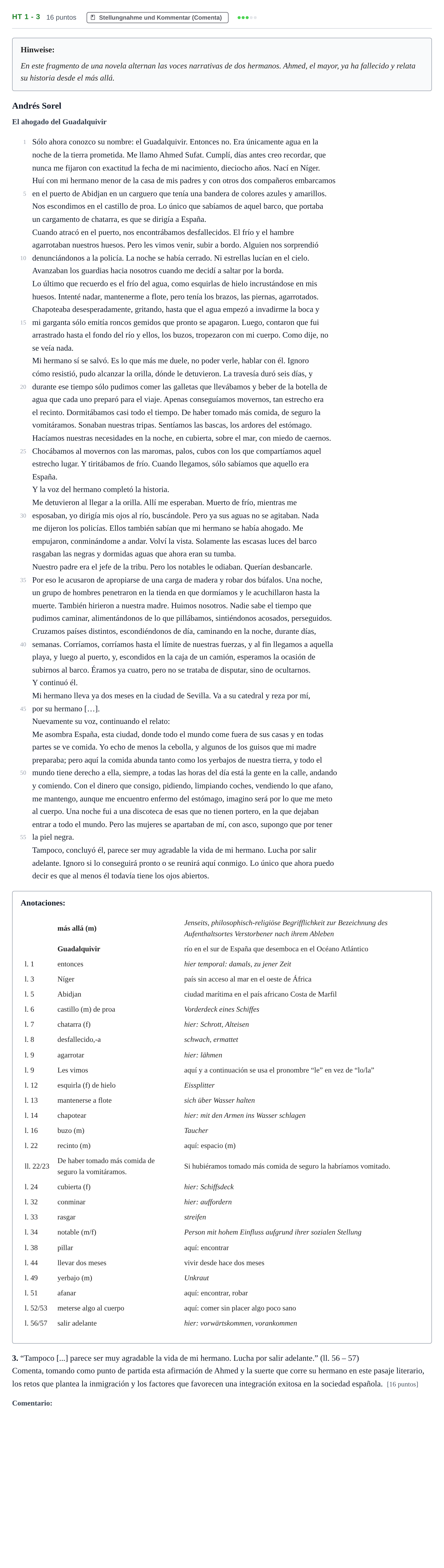 Aufgabenstellung: Aufgabe HT 1 - 3 · Abitur NRW Spanisch GK · Haupttermin · fortgeführt 2021