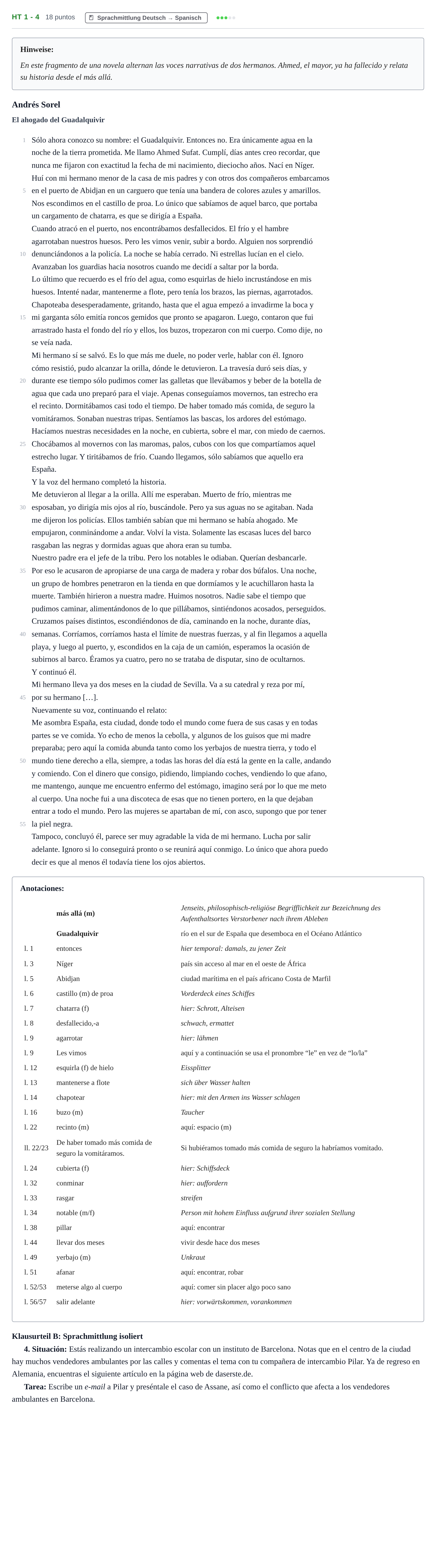 Aufgabenstellung: Aufgabe HT 1 - 4 · Abitur NRW Spanisch GK · Haupttermin · fortgeführt 2021