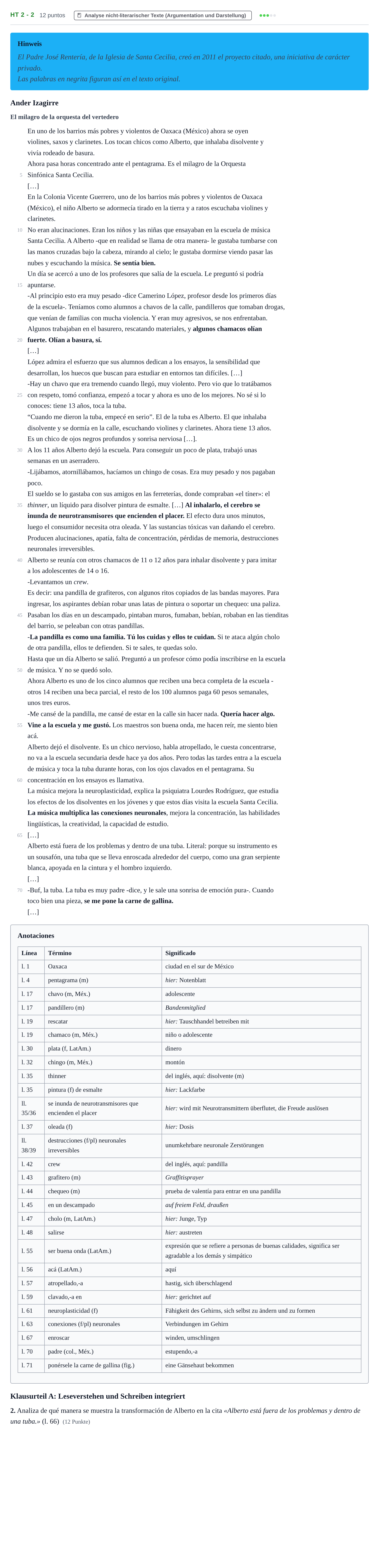 Aufgabenstellung: Aufgabe HT 2 - 2 · Abitur NRW Spanisch GK · Haupttermin · fortgeführt 2021