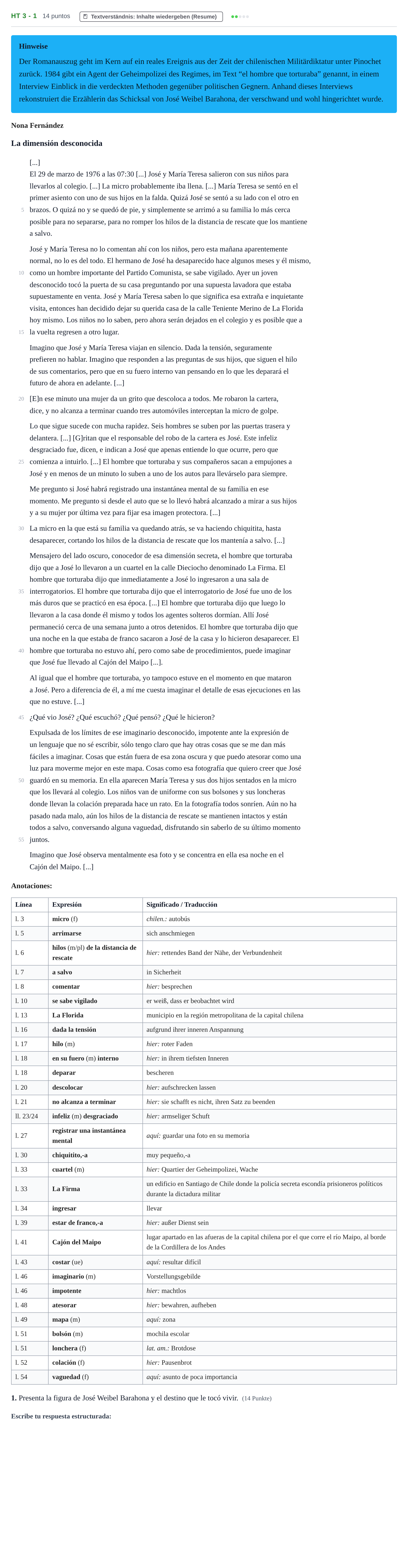 Aufgabenstellung: Aufgabe HT 3 - 1 · Abitur NRW Spanisch GK · Haupttermin · fortgeführt 2021