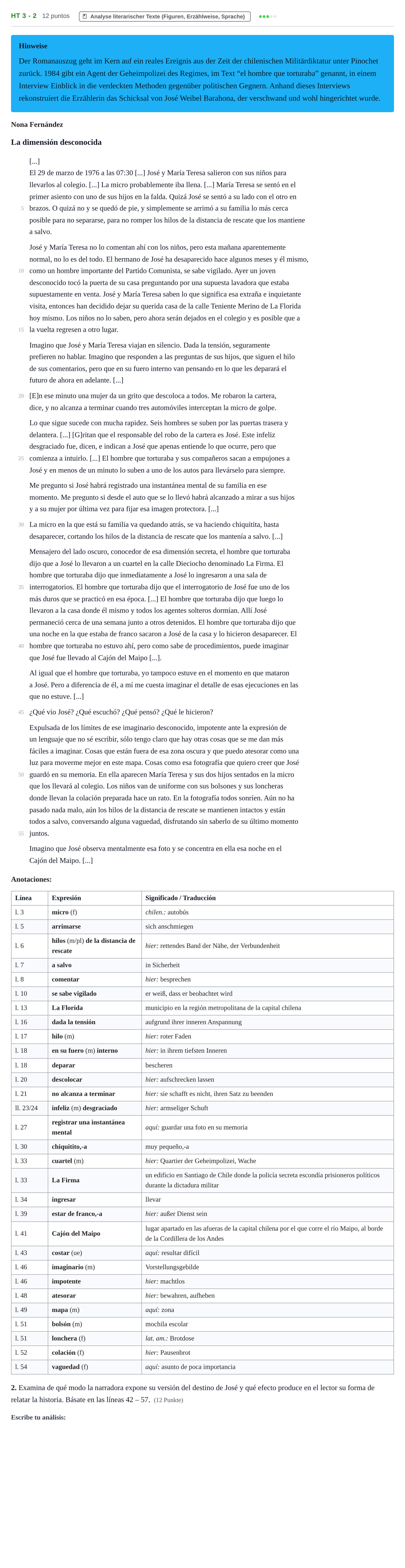 Aufgabenstellung: Aufgabe HT 3 - 2 · Abitur NRW Spanisch GK · Haupttermin · fortgeführt 2021