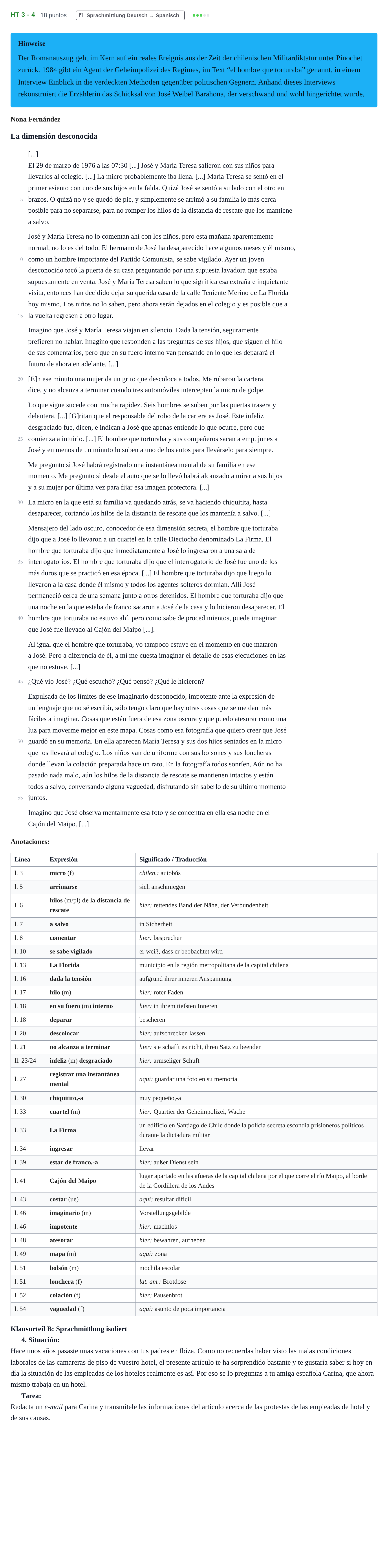 Aufgabenstellung: Aufgabe HT 3 - 4 · Abitur NRW Spanisch GK · Haupttermin · fortgeführt 2021