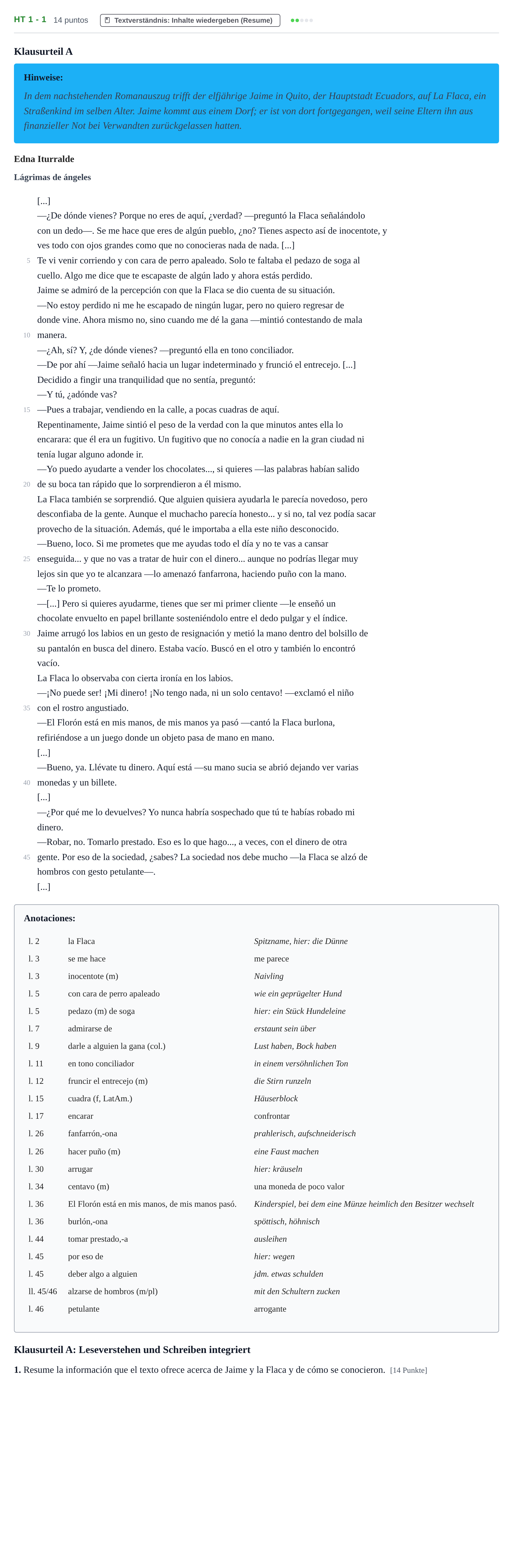 Aufgabenstellung: Aufgabe HT 1 - 1 · Abitur NRW Spanisch GK · Haupttermin · neu einsetzend · Weit 2021