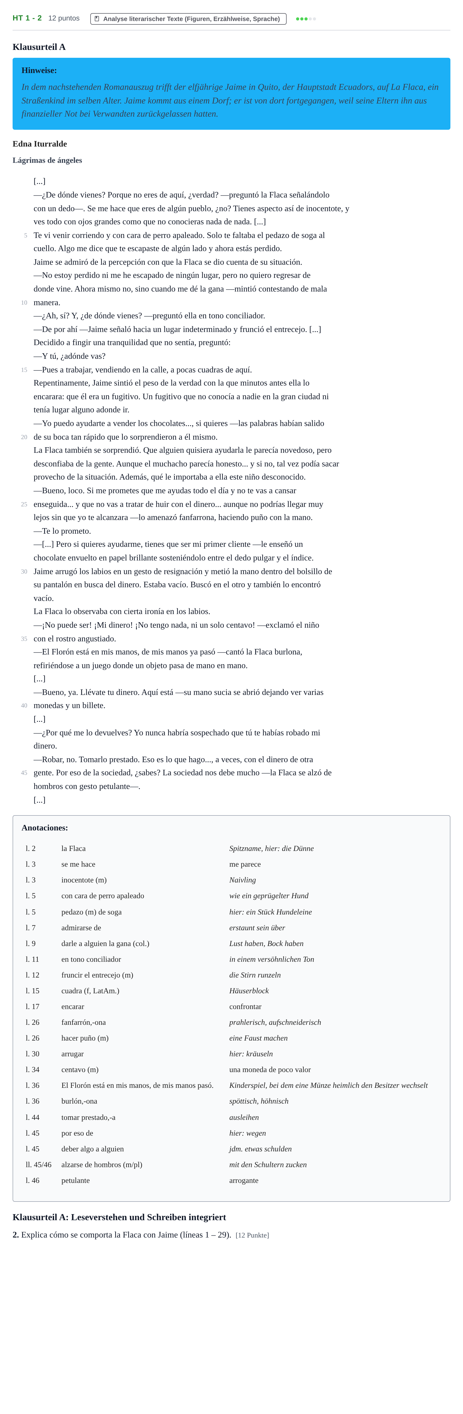 Aufgabenstellung: Aufgabe HT 1 - 2 · Abitur NRW Spanisch GK · Haupttermin · neu einsetzend · Weit 2021