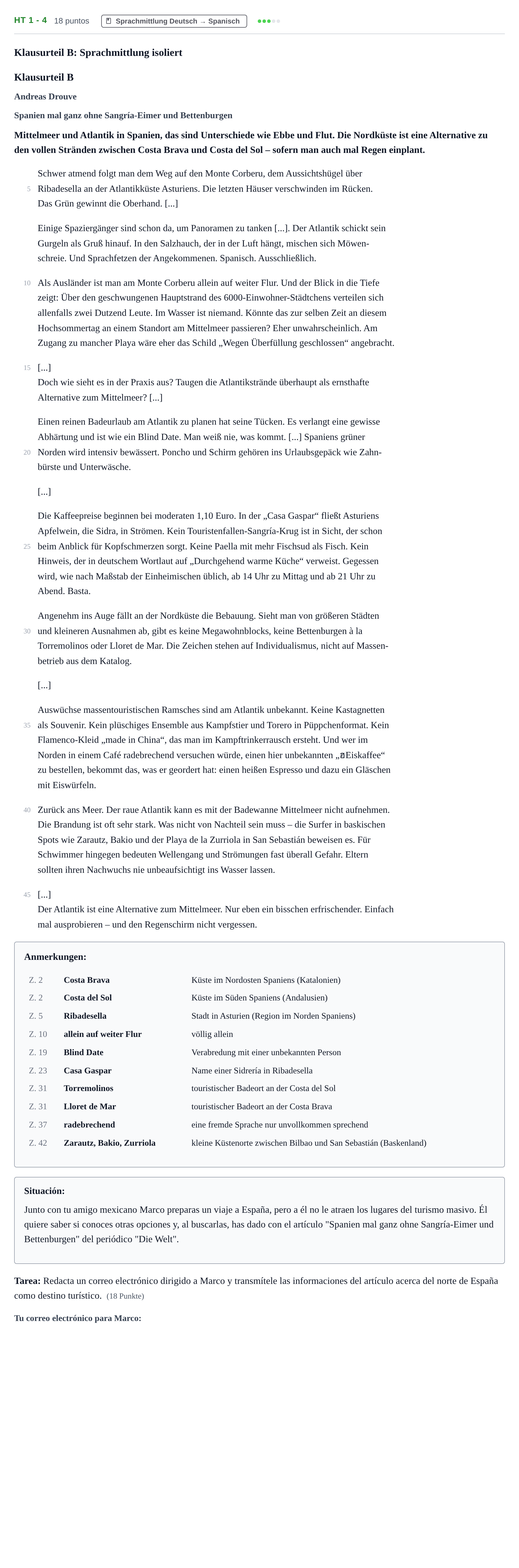 Aufgabenstellung: Aufgabe HT 1 - 4 · Abitur NRW Spanisch GK · Haupttermin · neu einsetzend · Weit 2021