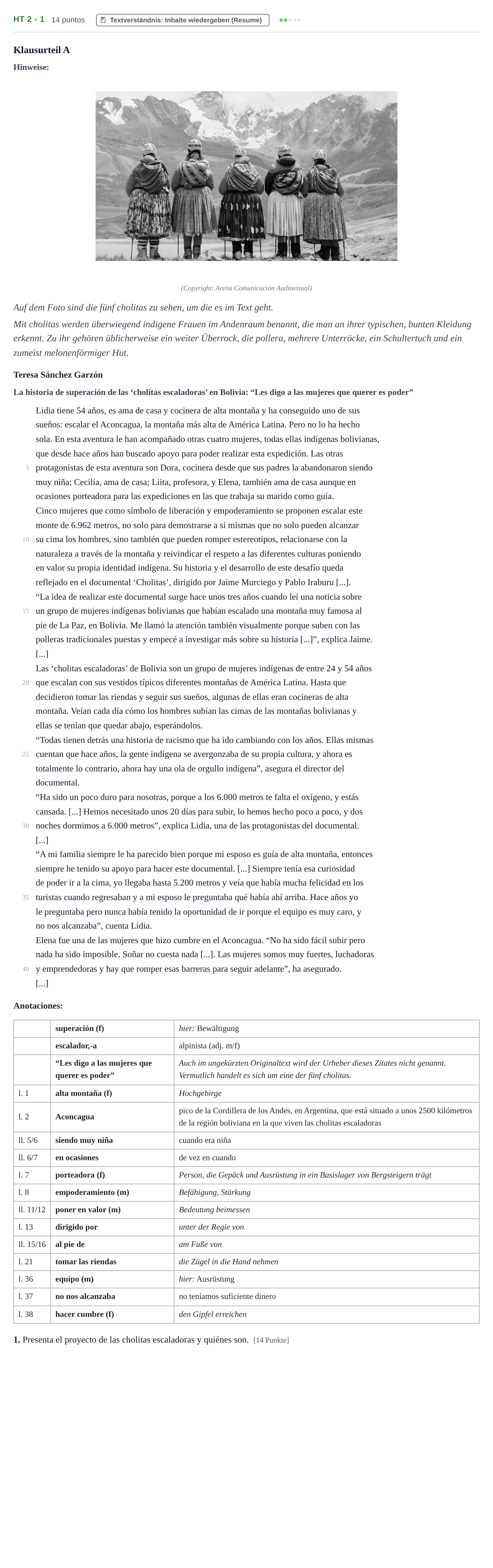 Aufgabenstellung: Aufgabe HT 2 - 1 · Abitur NRW Spanisch GK · Haupttermin · neu einsetzend · Weit 2021