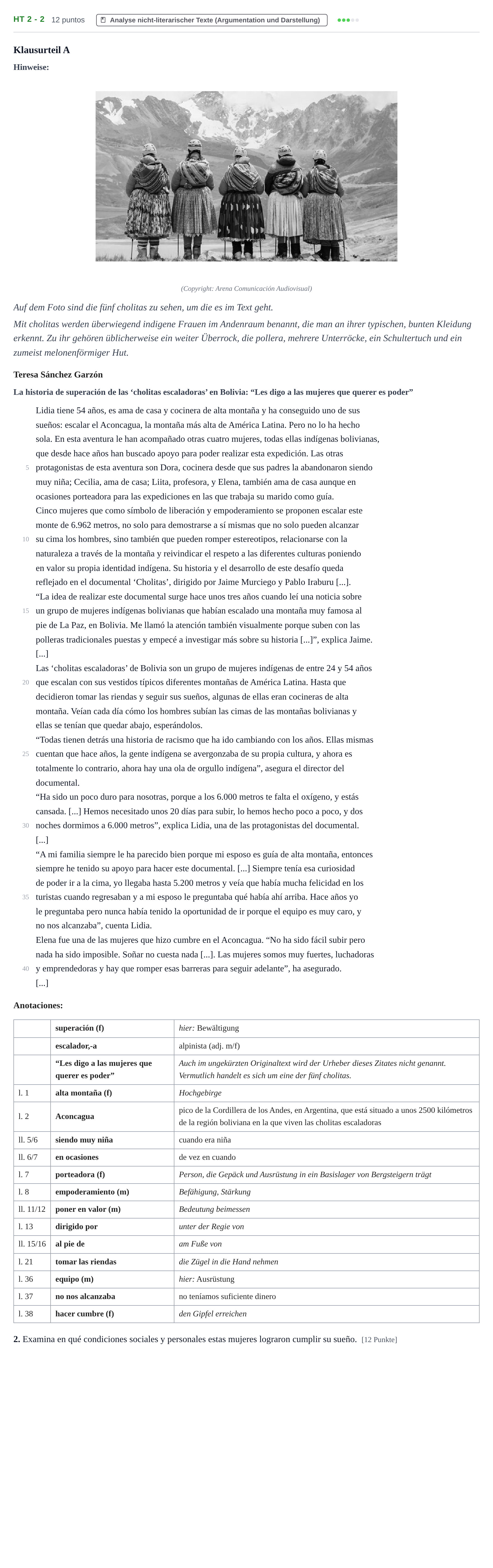 Aufgabenstellung: Aufgabe HT 2 - 2 · Abitur NRW Spanisch GK · Haupttermin · neu einsetzend · Weit 2021