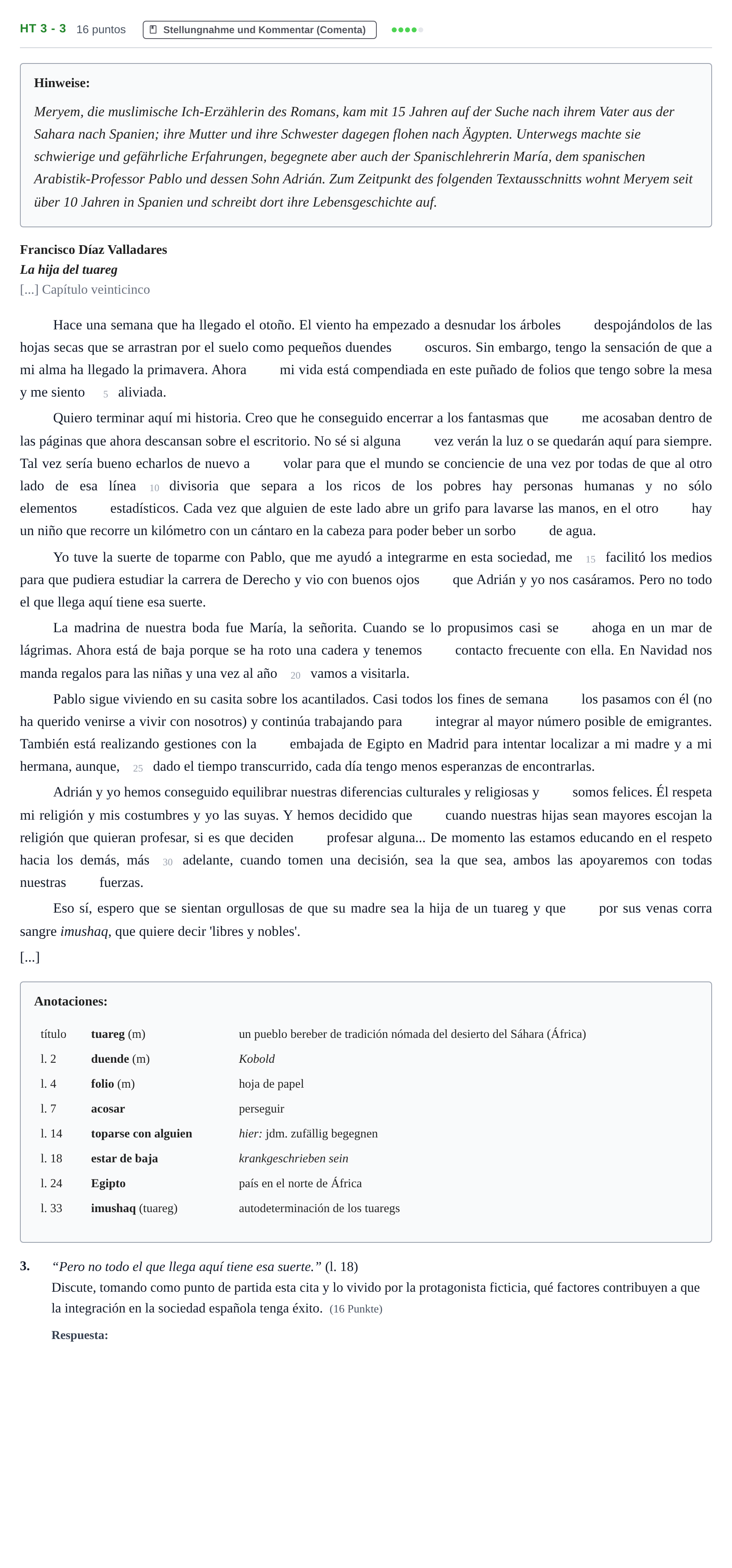 Aufgabenstellung: Aufgabe HT 3 - 3 · Abitur NRW Spanisch GK · Haupttermin · neu einsetzend · Weit 2021