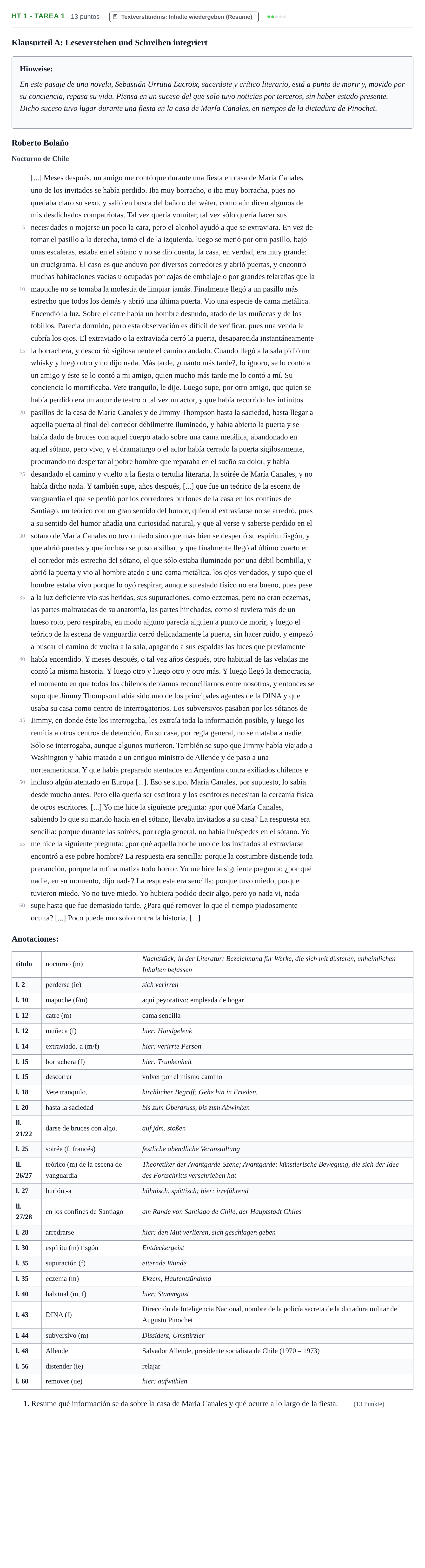 Aufgabenstellung: Aufgabe HT 1 - Tarea 1 · Abitur NRW Spanisch LK · Haupttermin · fortgeführt 2021