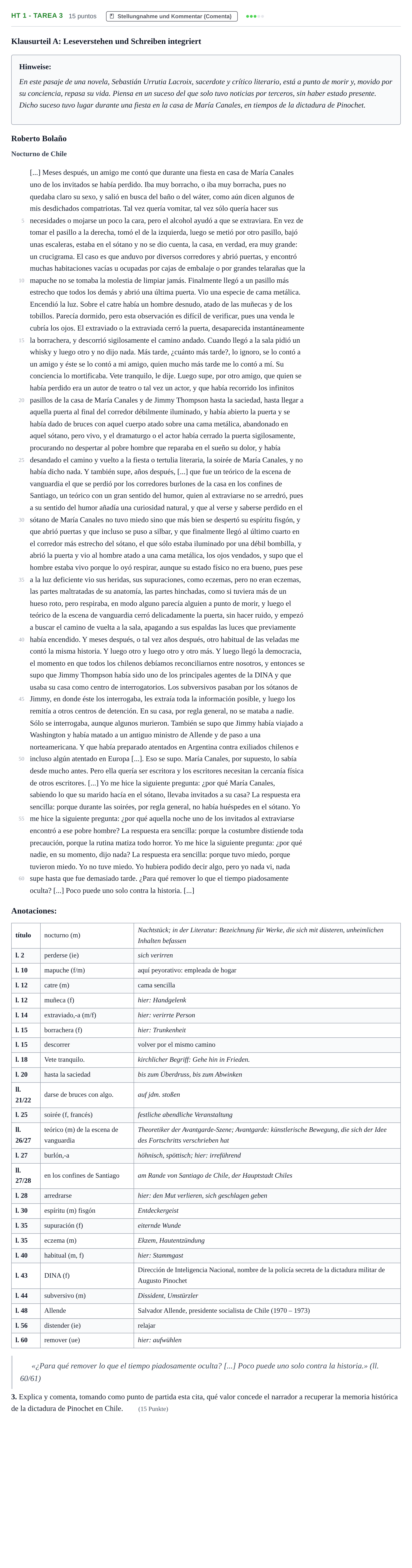 Aufgabenstellung: Aufgabe HT 1 - Tarea 3 · Abitur NRW Spanisch LK · Haupttermin · fortgeführt 2021