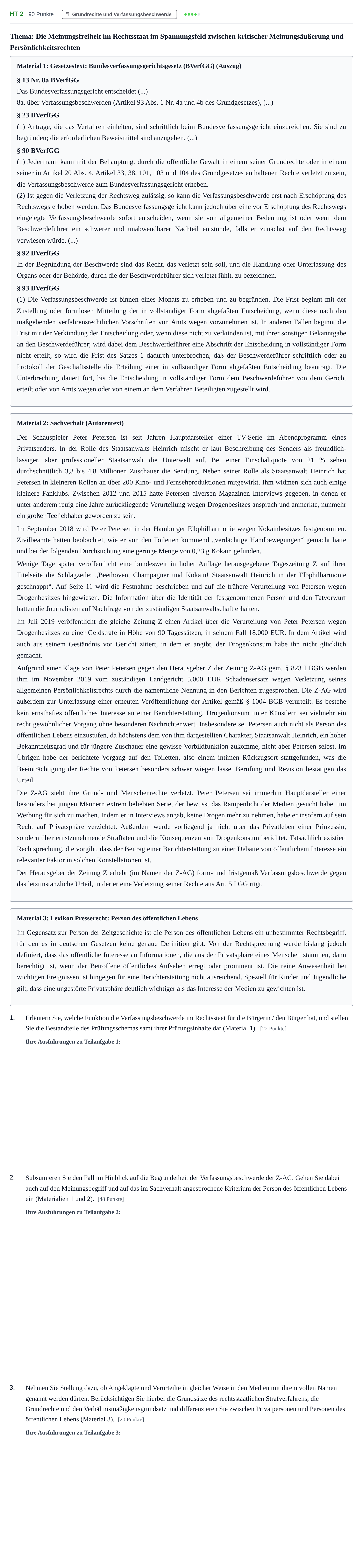 Aufgabenstellung: Aufgabe HT 2 · Abitur NRW Recht GK · Haupttermin 2021